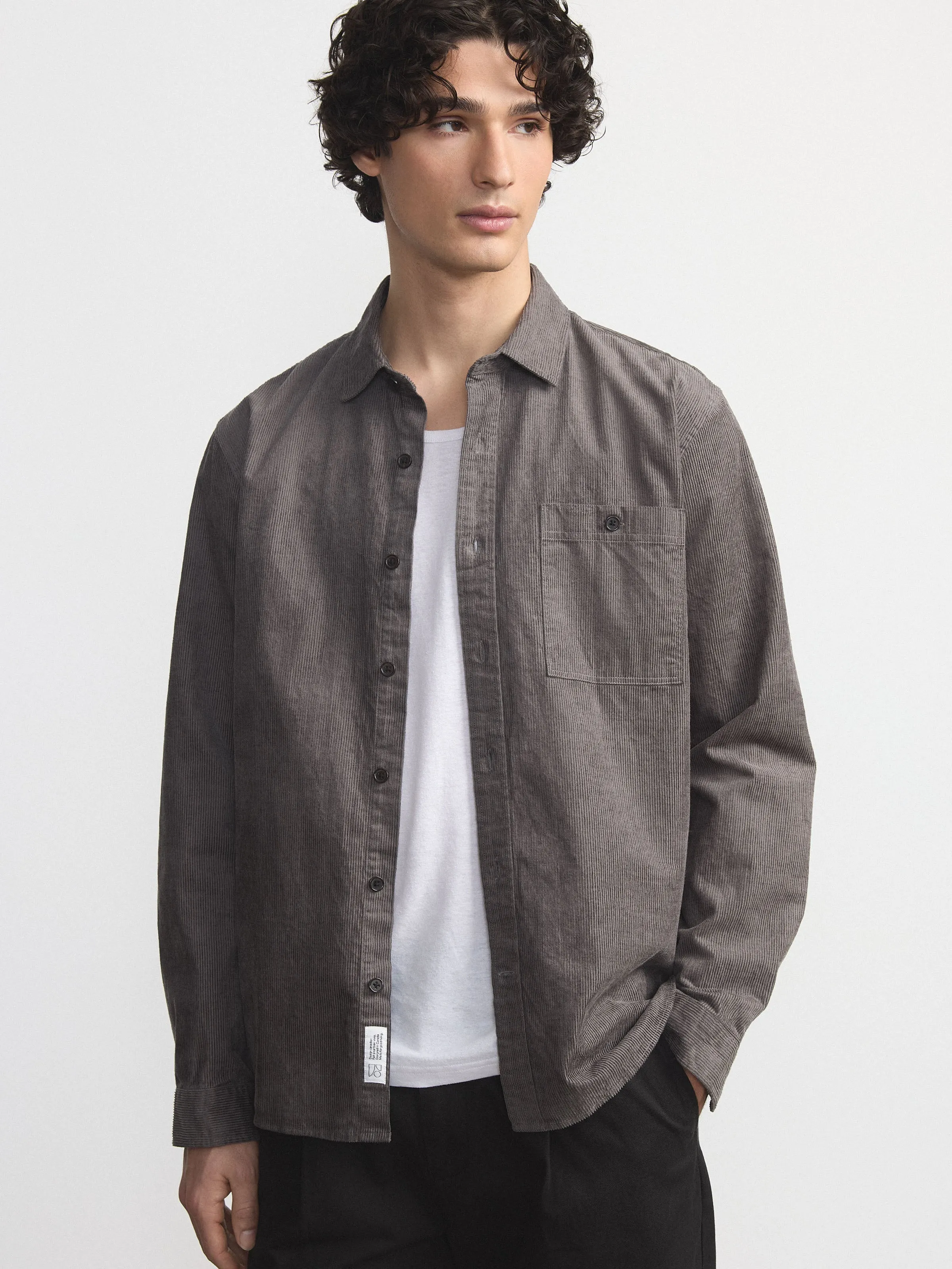 The Light Corduroy Shirt in Charcoal Grey sold by Frank & Oak
