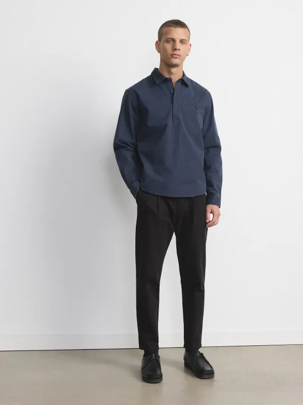 The Half Button Shirt in Midnight Blue sold by Frank & Oak