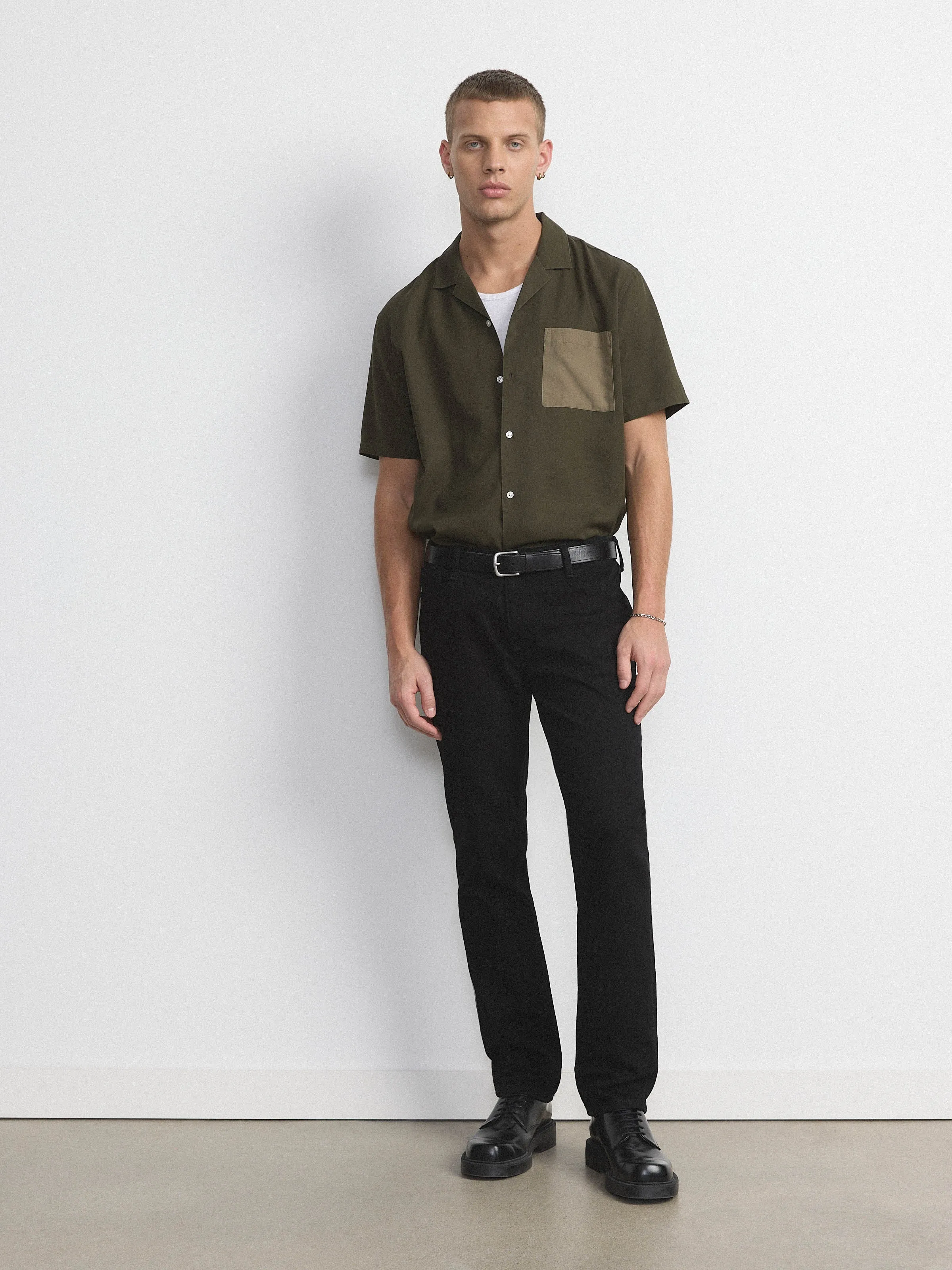 The Eco Dye Camp Collar Shirt in Deep Green sold by Frank & Oak