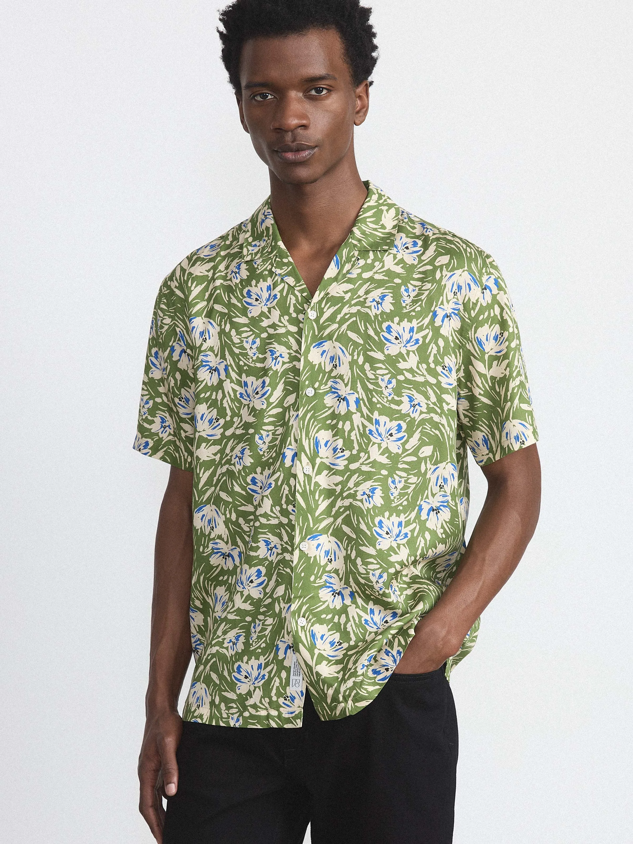 The Floral Camp Collar Shirt in Green sold by Frank & Oak