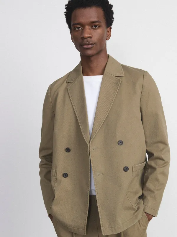 The Double Breasted Jacket in Khaki sold by Frank & Oak