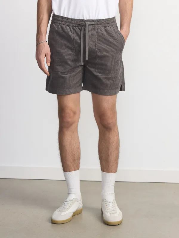 The Owen Light Corduroy Short in Charcoal Grey sold by Frank & Oak
