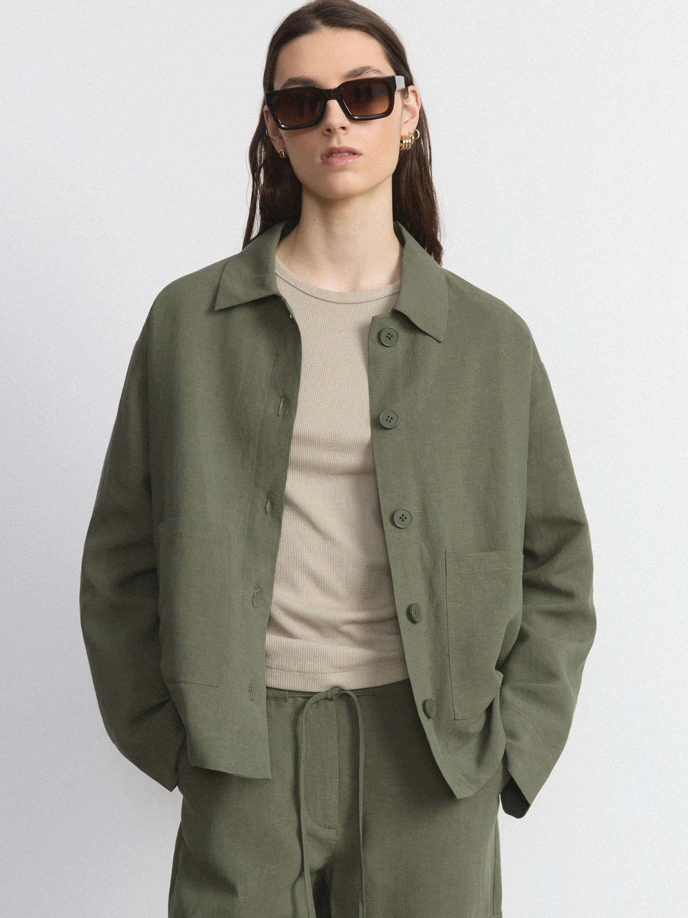 The Workwear Jacket in Olive Green sold by Frank & Oak