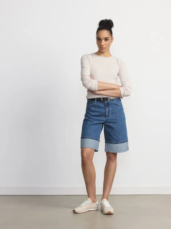 The Whitney Long Bermuda Short in Medium Blue sold by Frank & Oak