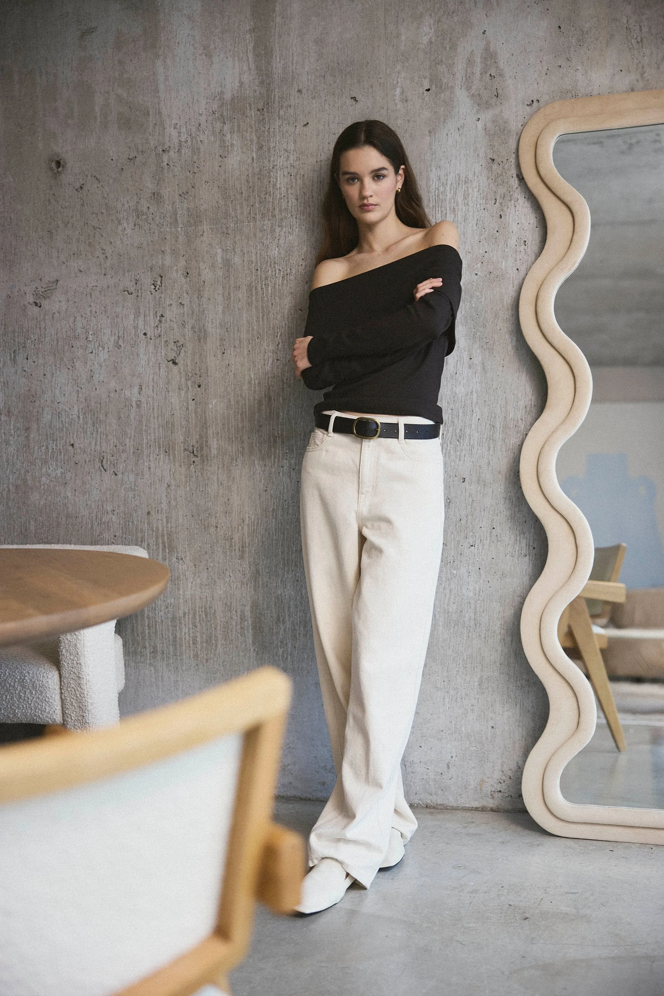 The Ellie Undyed Baggy Jean in Natural White sold by Frank & Oak