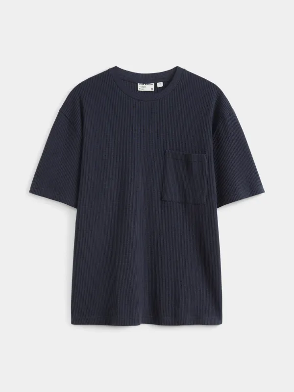 The Loose Waffle T-Shirt in Midnight Blue sold by Frank & Oak