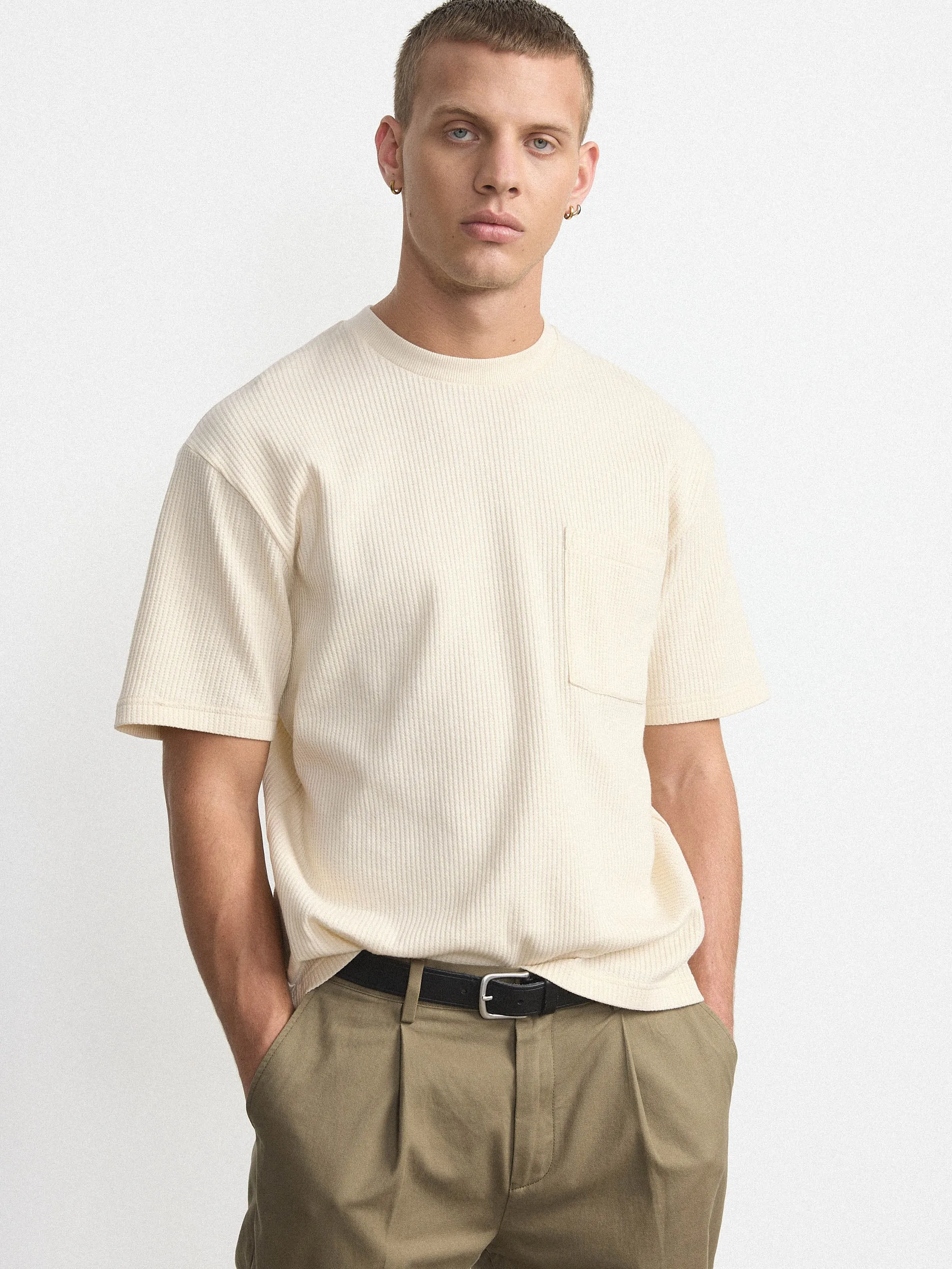 The Loose Waffle T-Shirt in Oatmeal sold by Frank & Oak