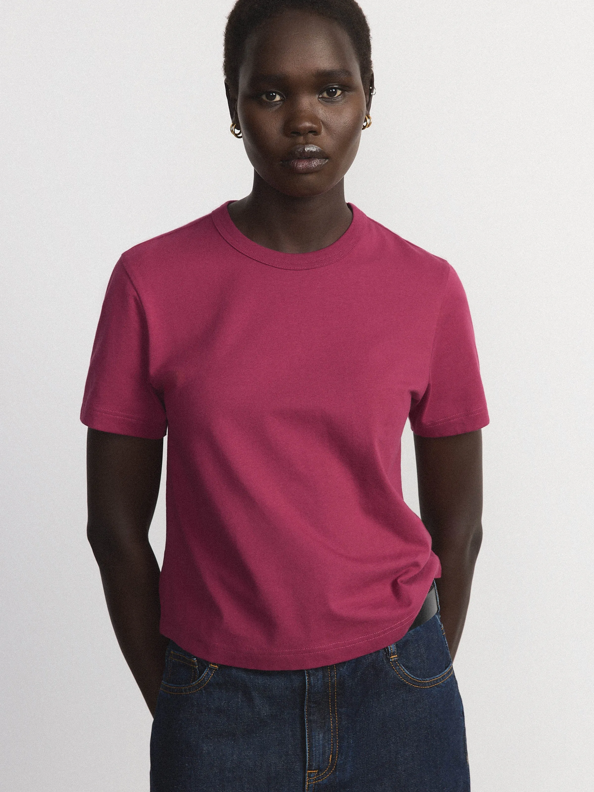 The Cropped T-Shirt in Raspberry sold by Frank & Oak