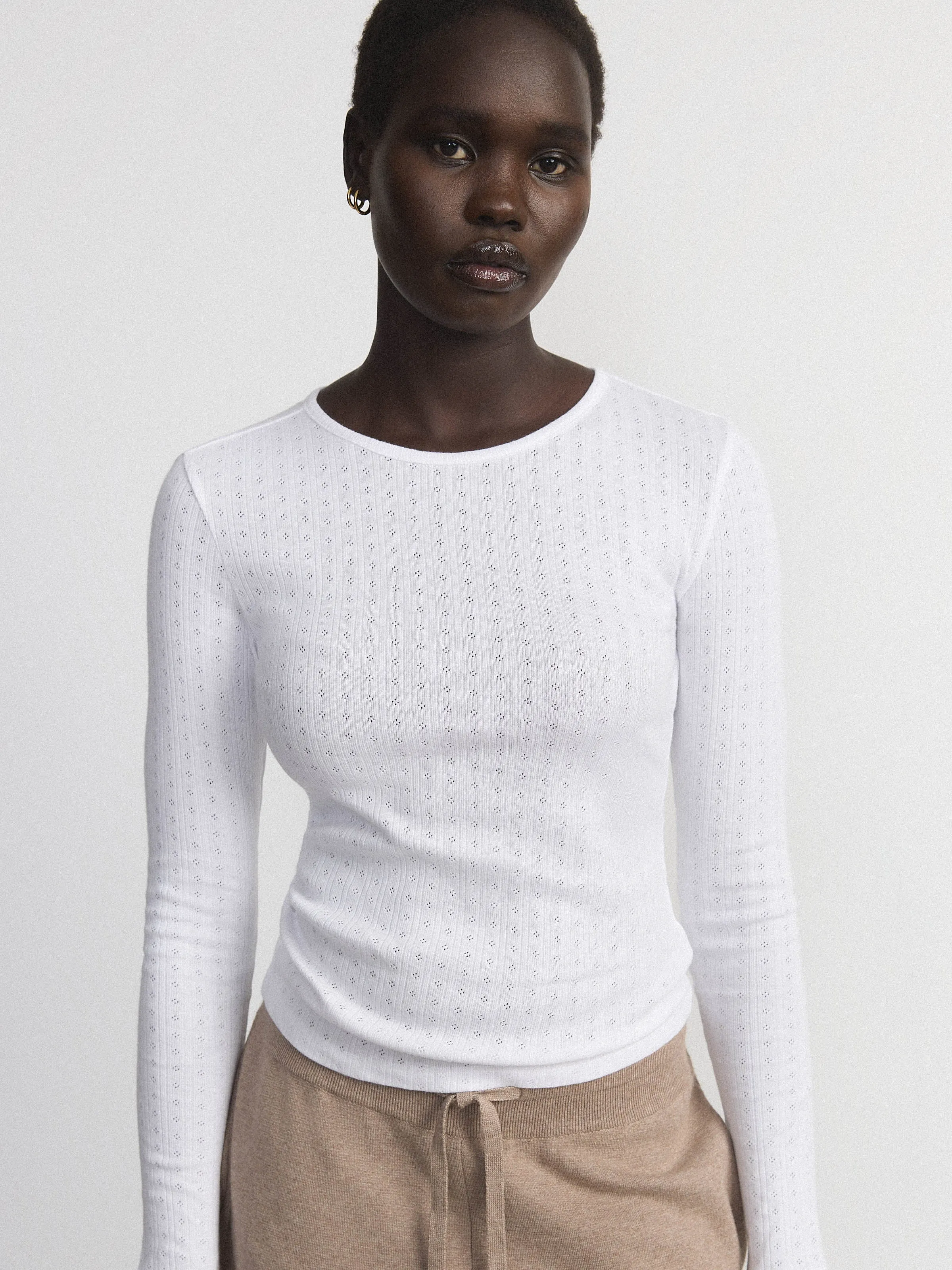 The Long Sleeve Pointelle Top in White sold by Frank & Oak