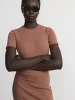The Ribbed T-Shirt Dress in Café au lait sold by Frank & Oak
