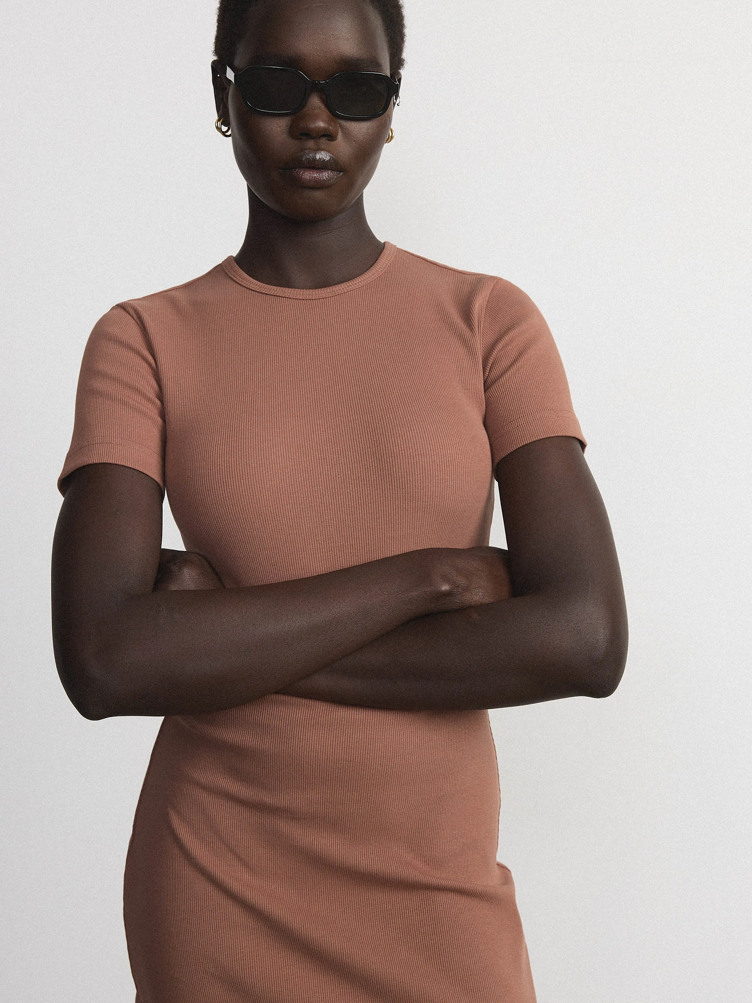 The Ribbed T-Shirt Dress in Café au lait sold by Frank & Oak product image thumbnail 2