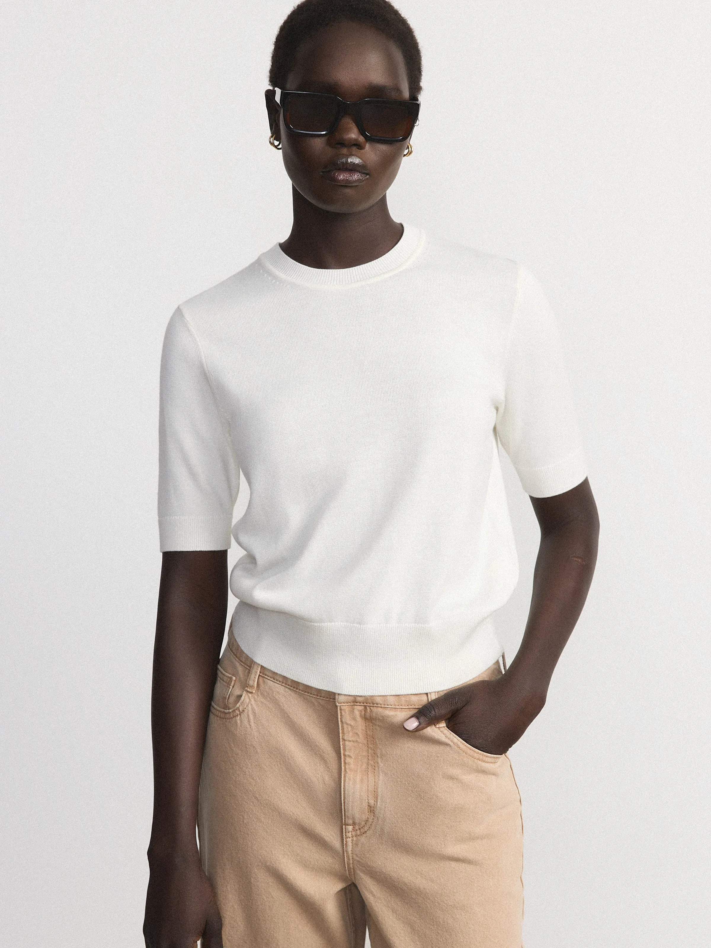 The Short Sleeve Sweater in Cream sold by Frank & Oak