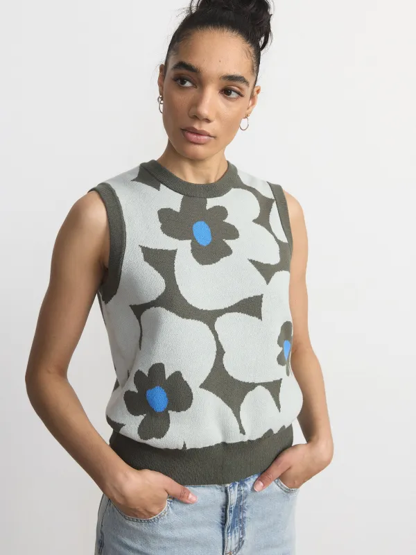 The Floral Jacquard Sweater Vest in Cloud Grey sold by Frank & Oak
