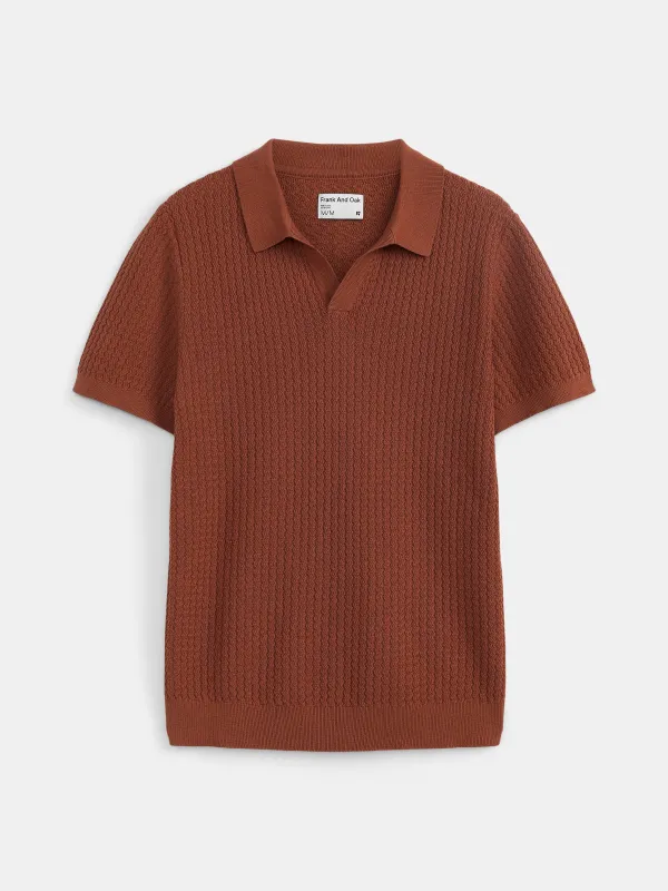 The Johnny Collar Polo in Spice Orange sold by Frank & Oak