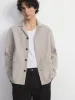 The Linen Notch Collar Overshirt in Light Grey sold by Frank & Oak