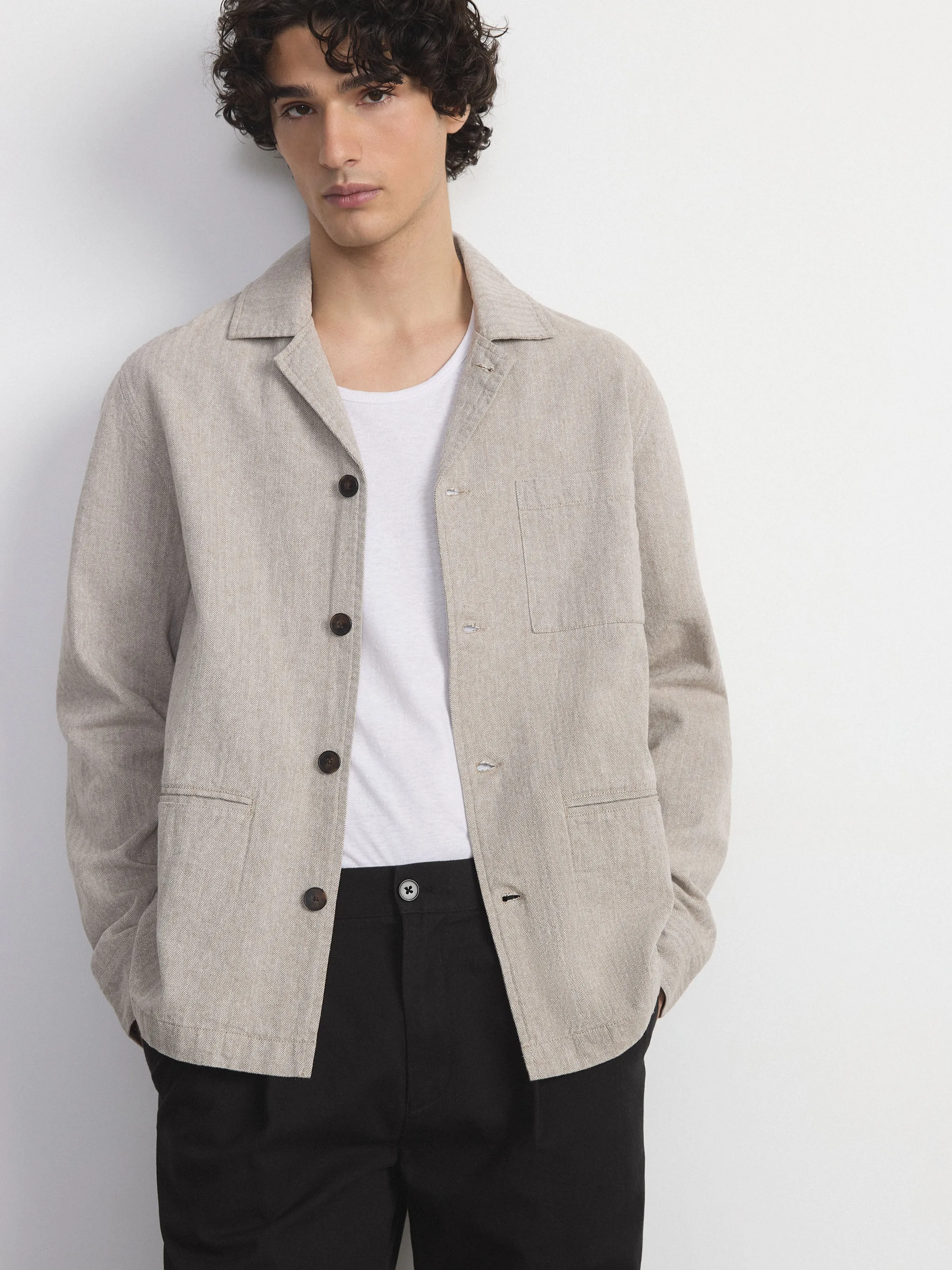 The Linen Notch Collar Overshirt in Light Grey sold by Frank & Oak product image thumbnail 2