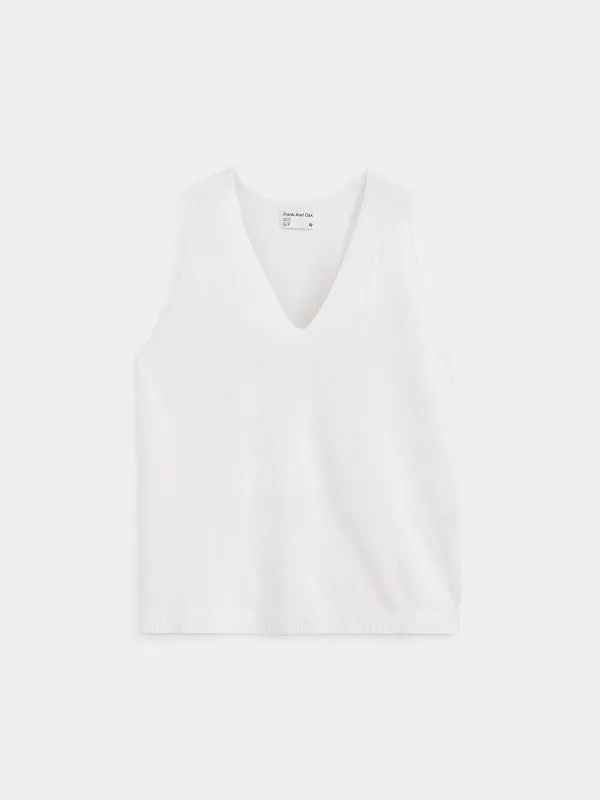 The V Neck Knit Linen-Blend Cami in White sold by Frank & Oak