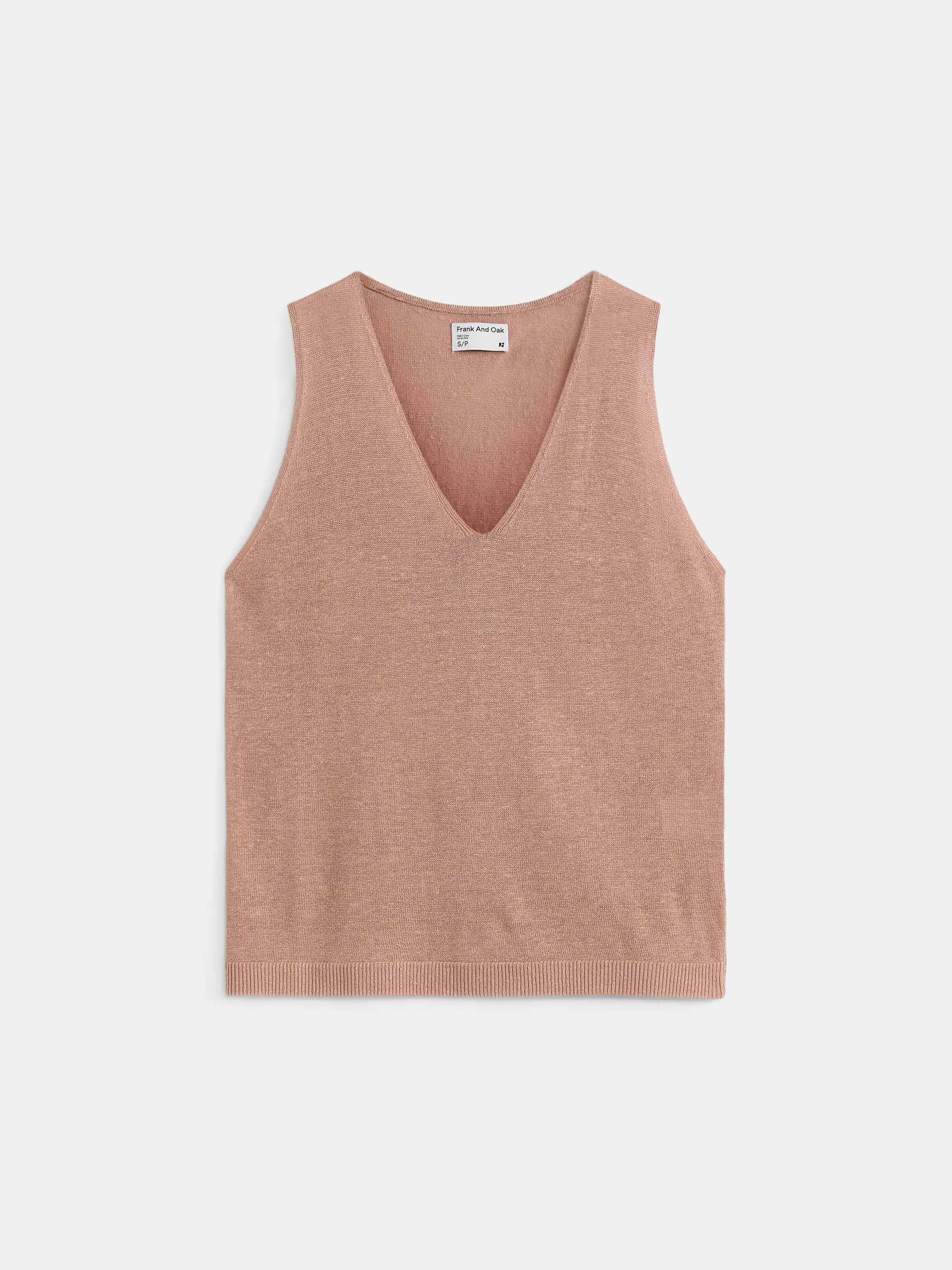 The V Neck Knit Linen-Blend Cami in Pink Clay sold by Frank & Oak