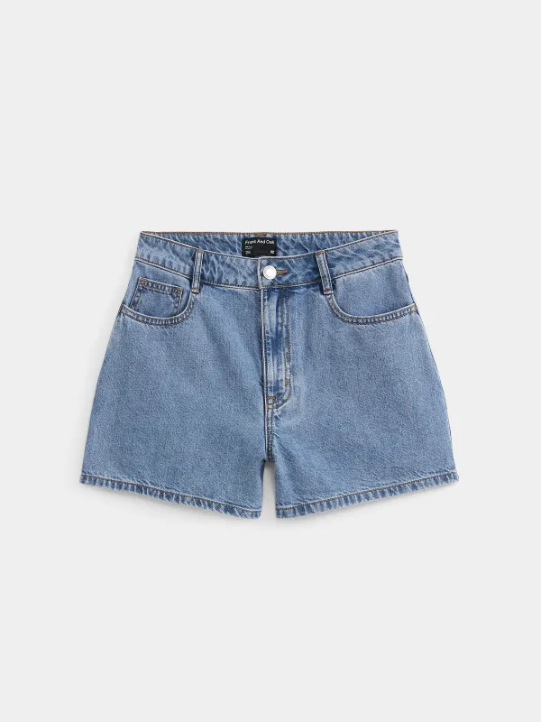 The Tina Relaxed Denim Short in Light wash sold by Frank & Oak