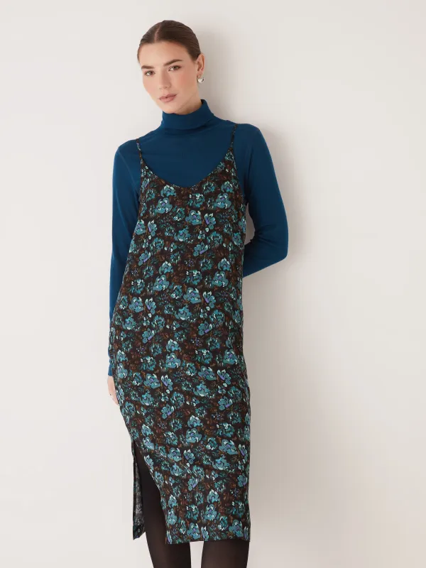 The Satin Slip Dress in Dark Green sold by Frank & Oak