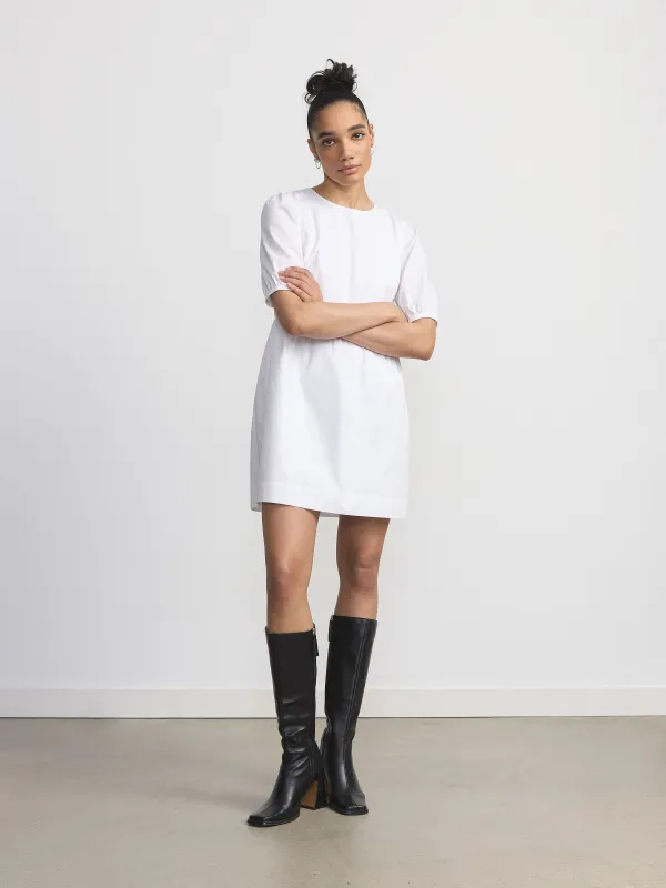 The Tie Back Mini Dress in White sold by Frank & Oak