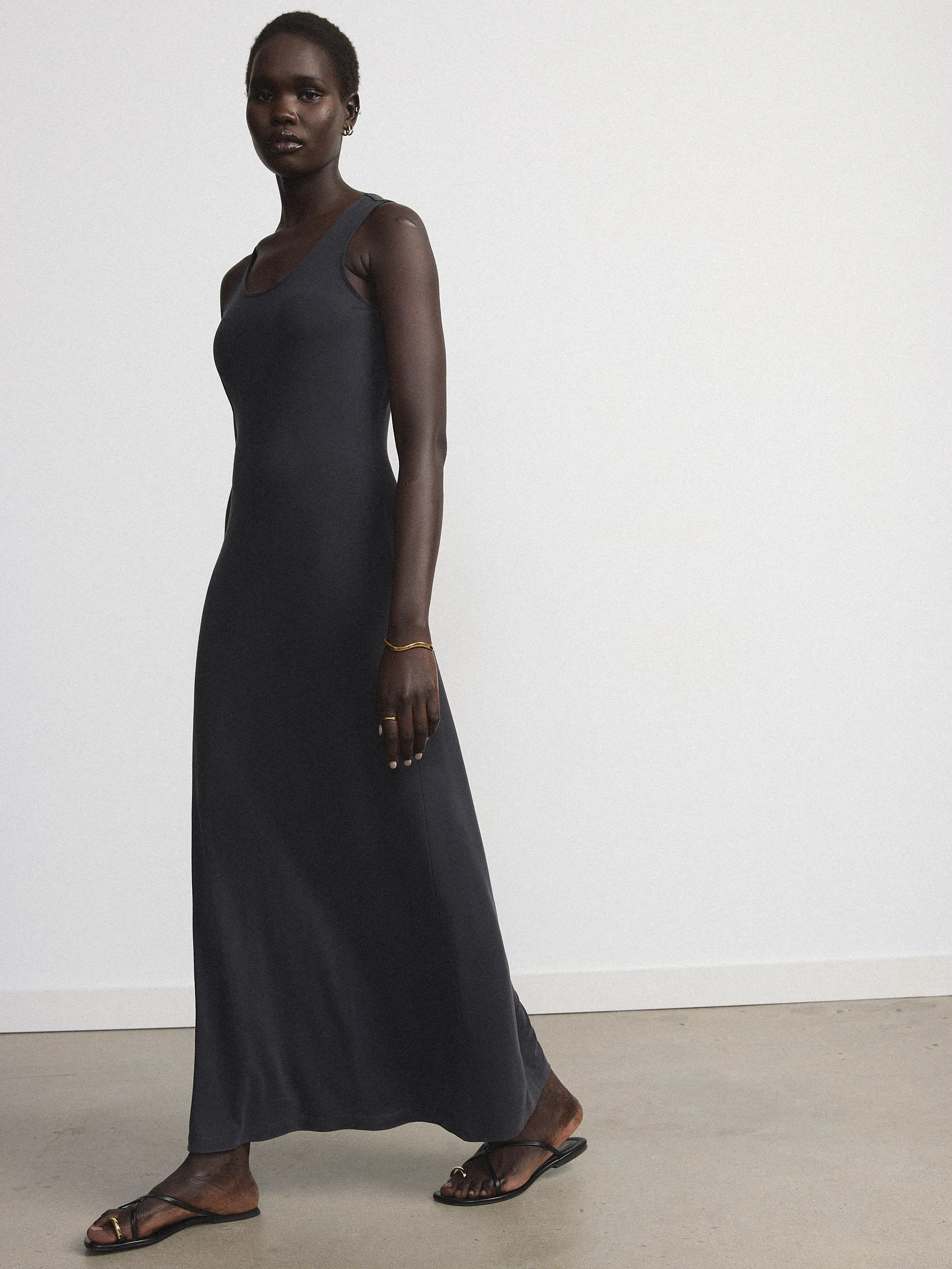The Fluid Maxi Dress in Black sold by Frank & Oak