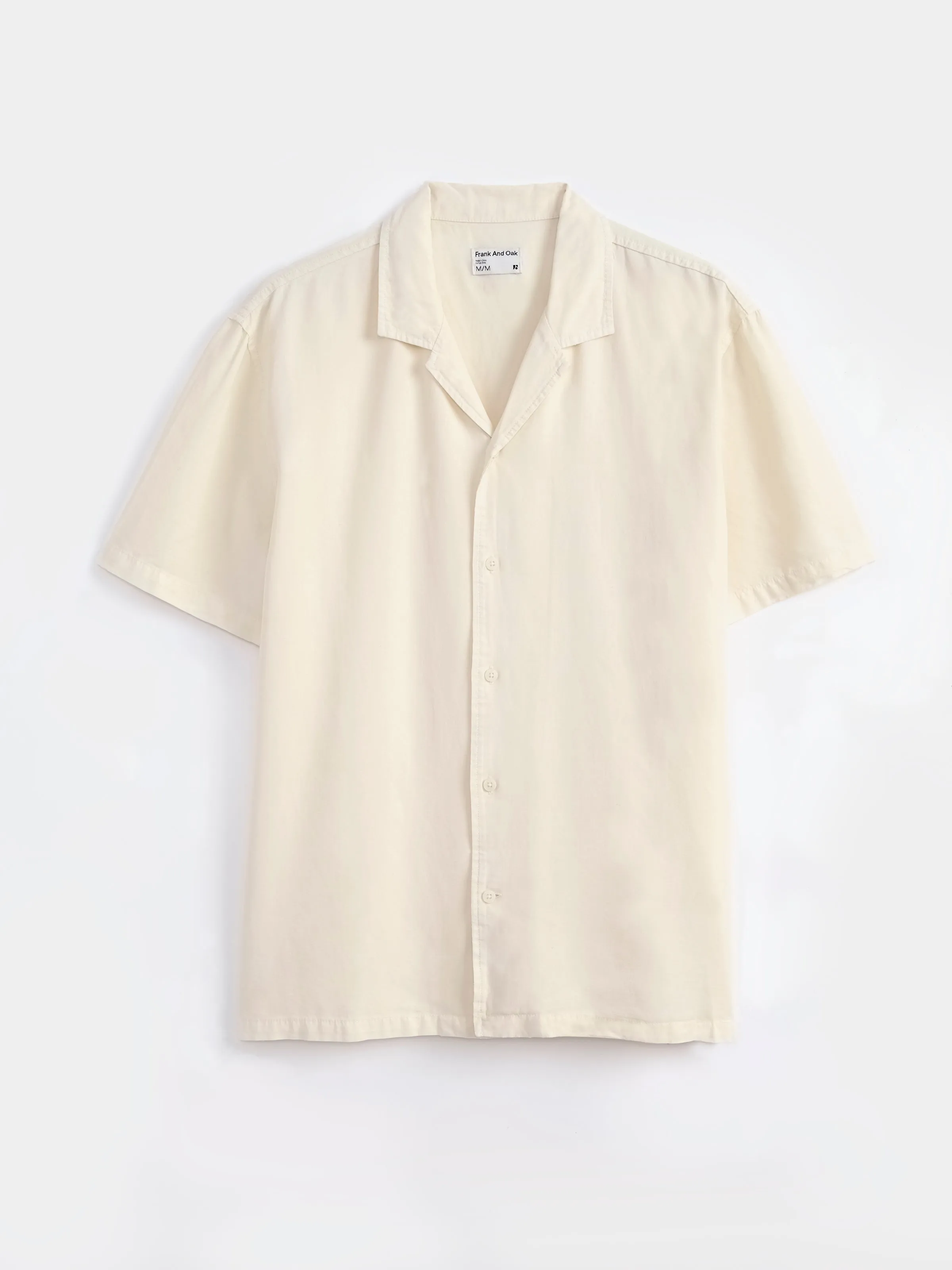 The Solid Camp Collar Shirt in Oatmeal sold by Frank & Oak