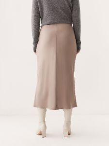 The Satin Midi Skirt in Champagne sold by Frank & Oak