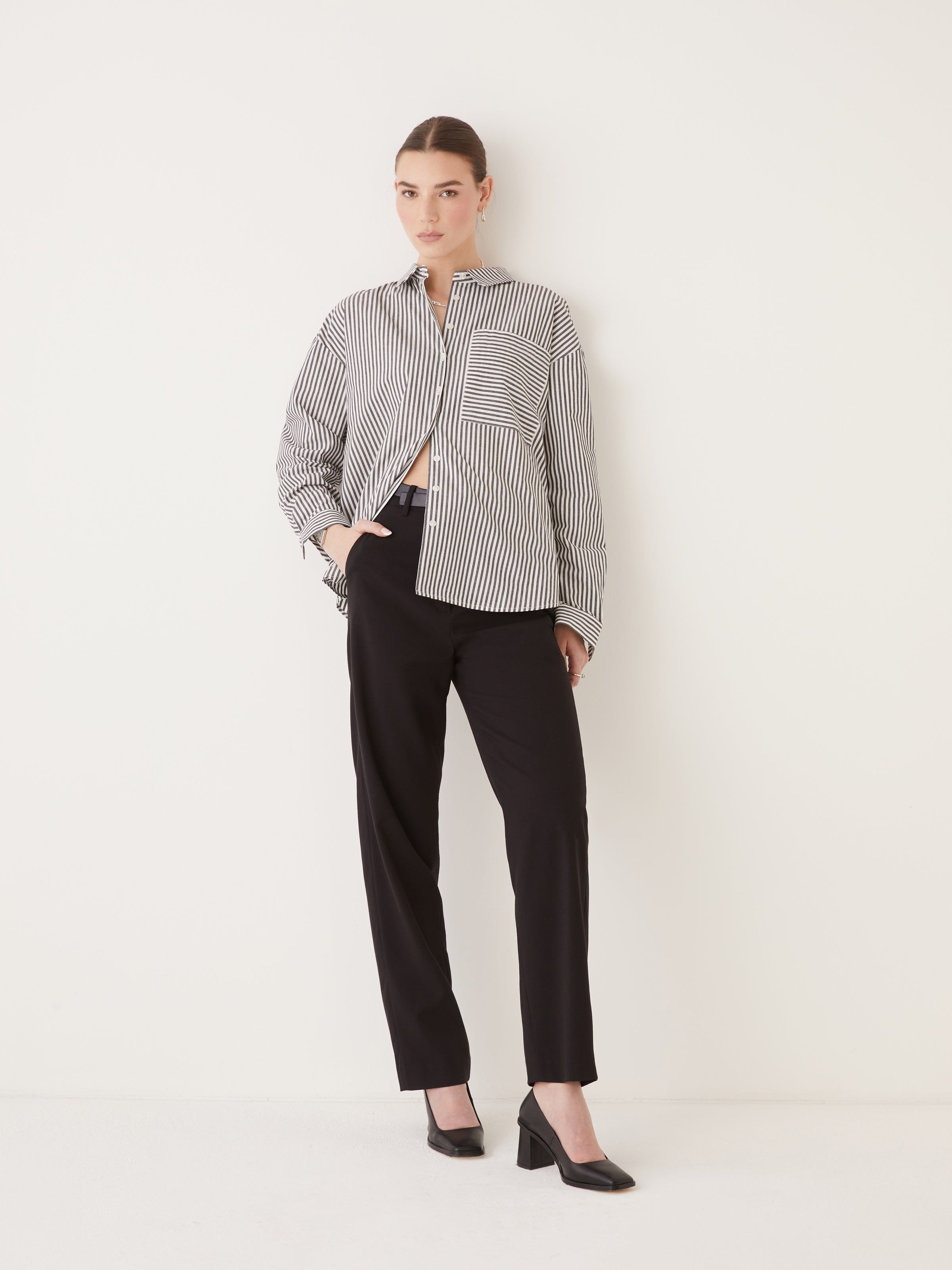 The Loose Fit Striped Kapok Shirt in Black & White sold by Frank & Oak product image thumbnail 2