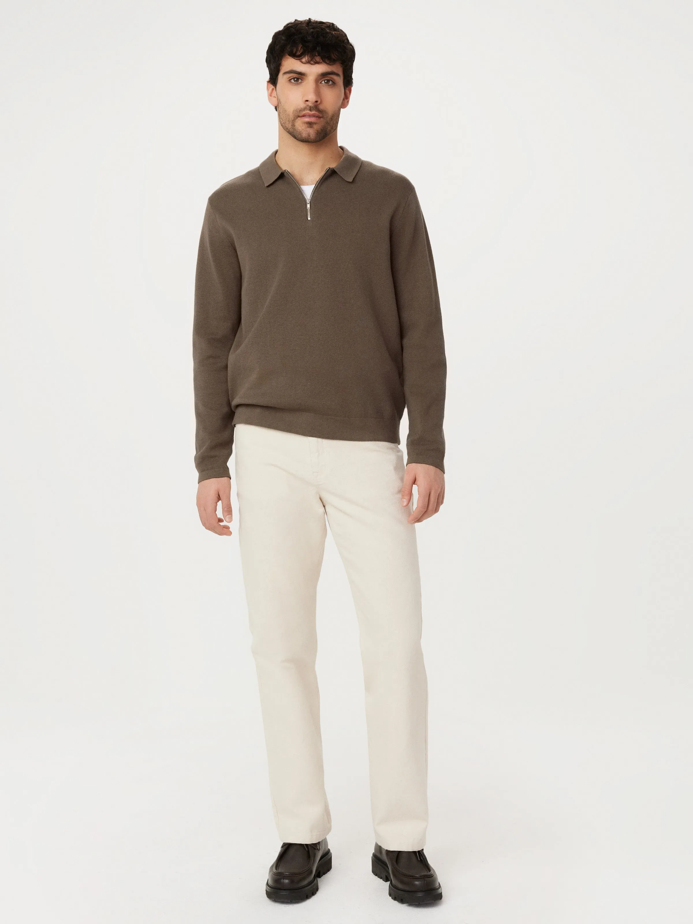 The Long Sleeve Polo Knit in Brown sold by Frank & Oak