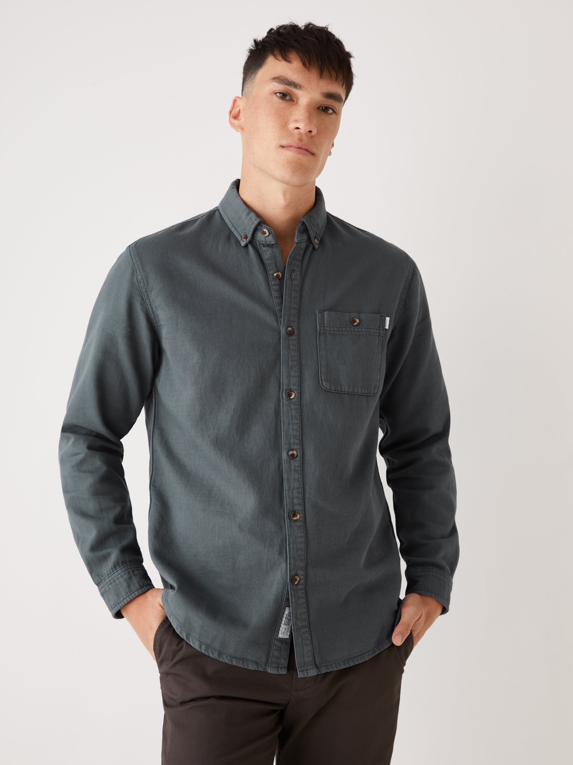 The Clark Denim Shirt in Stormy Blue sold by Frank & Oak