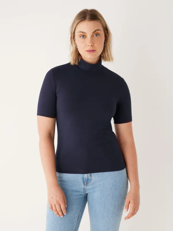 The Mid-Sleeve Mockneck in Dark Blue sold by Frank & Oak