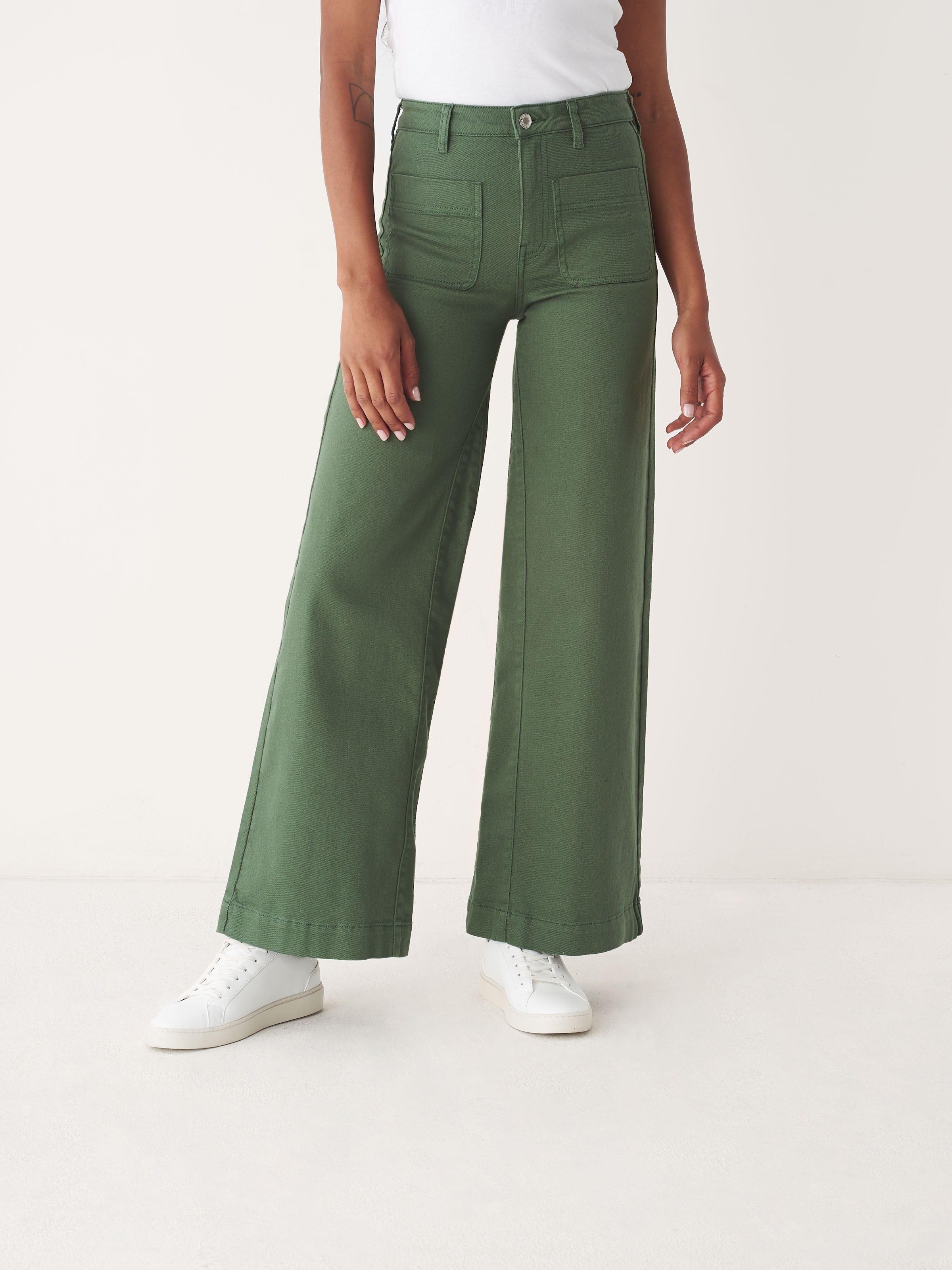 The Nina High Rise Pant in Green sold by Frank & Oak
