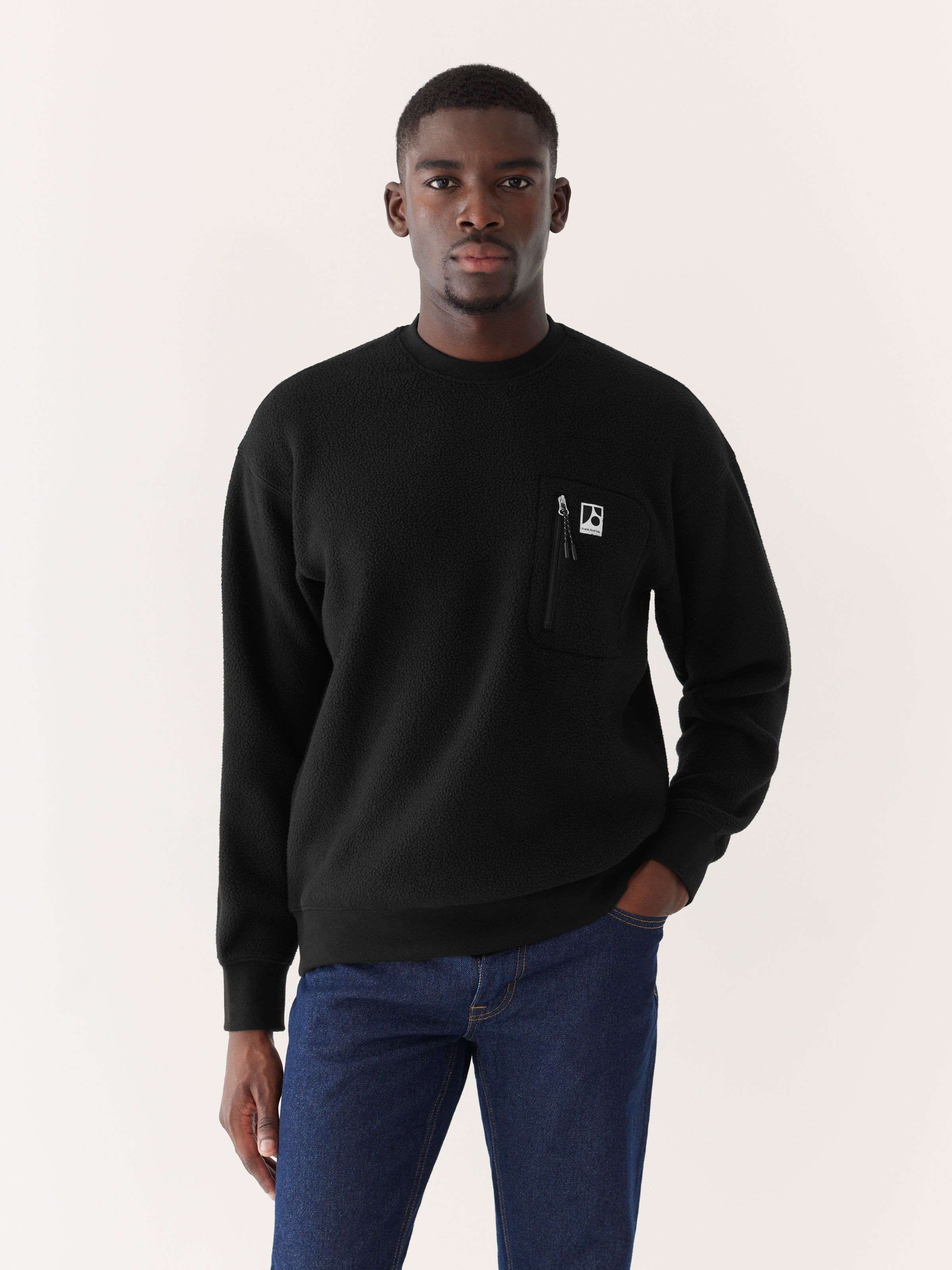 The Explorer Polar Fleece Crewneck in Black sold by Frank & Oak