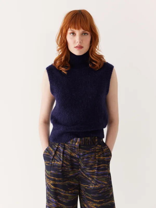 The Boucle Knit Sweater Vest in Night Sky made by Frank & Oak