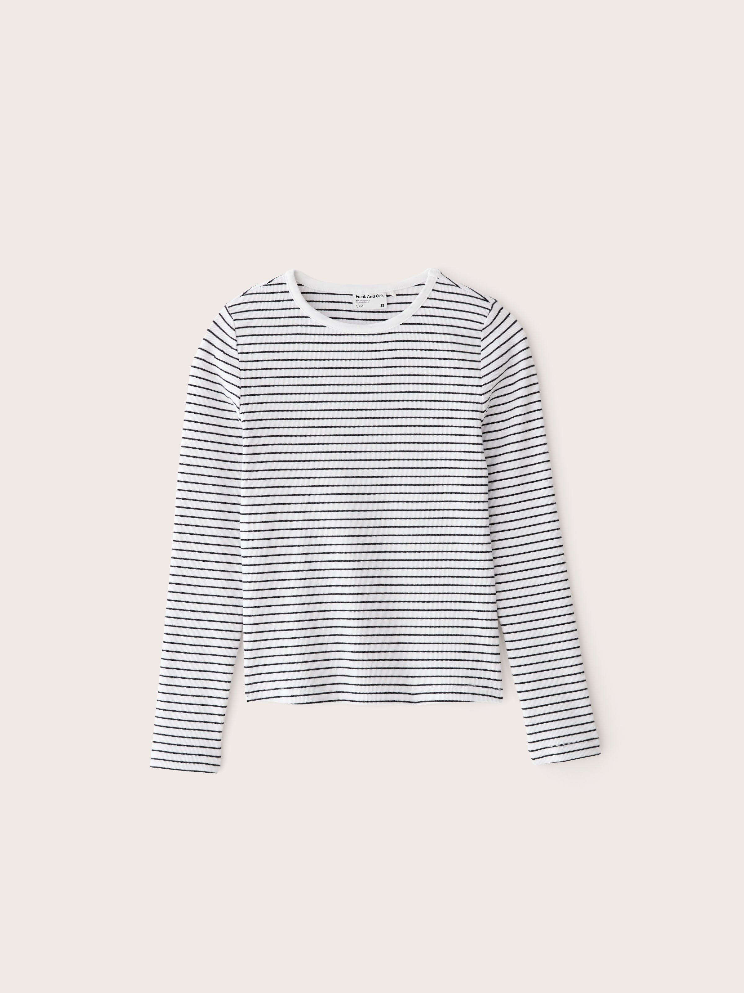 The Striped Long Sleeve Ribbed Top in Black and White sold by Frank & Oak product image thumbnail 5