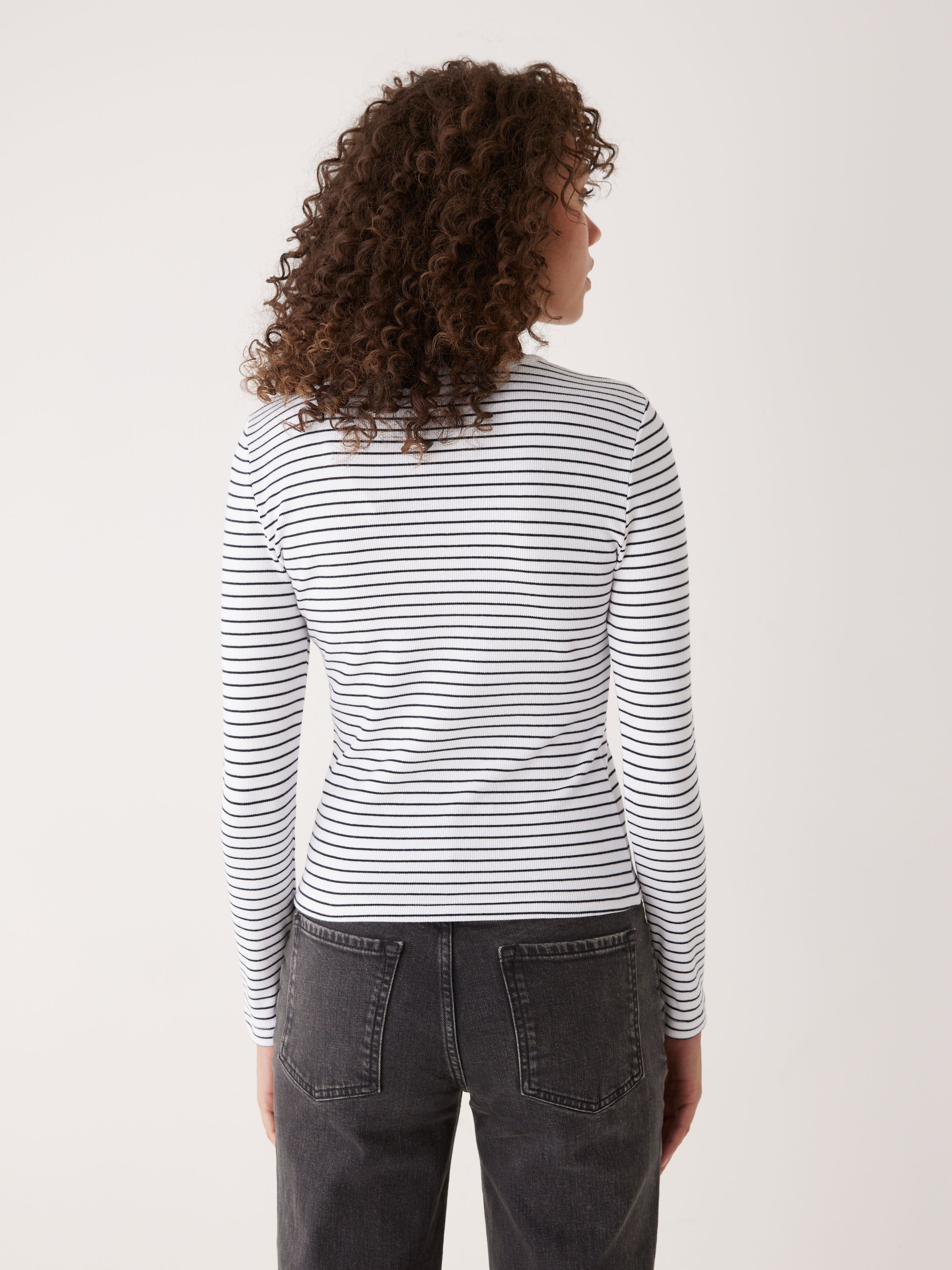 The Striped Long Sleeve Ribbed Top in Black and White sold by Frank & Oak product image thumbnail 3