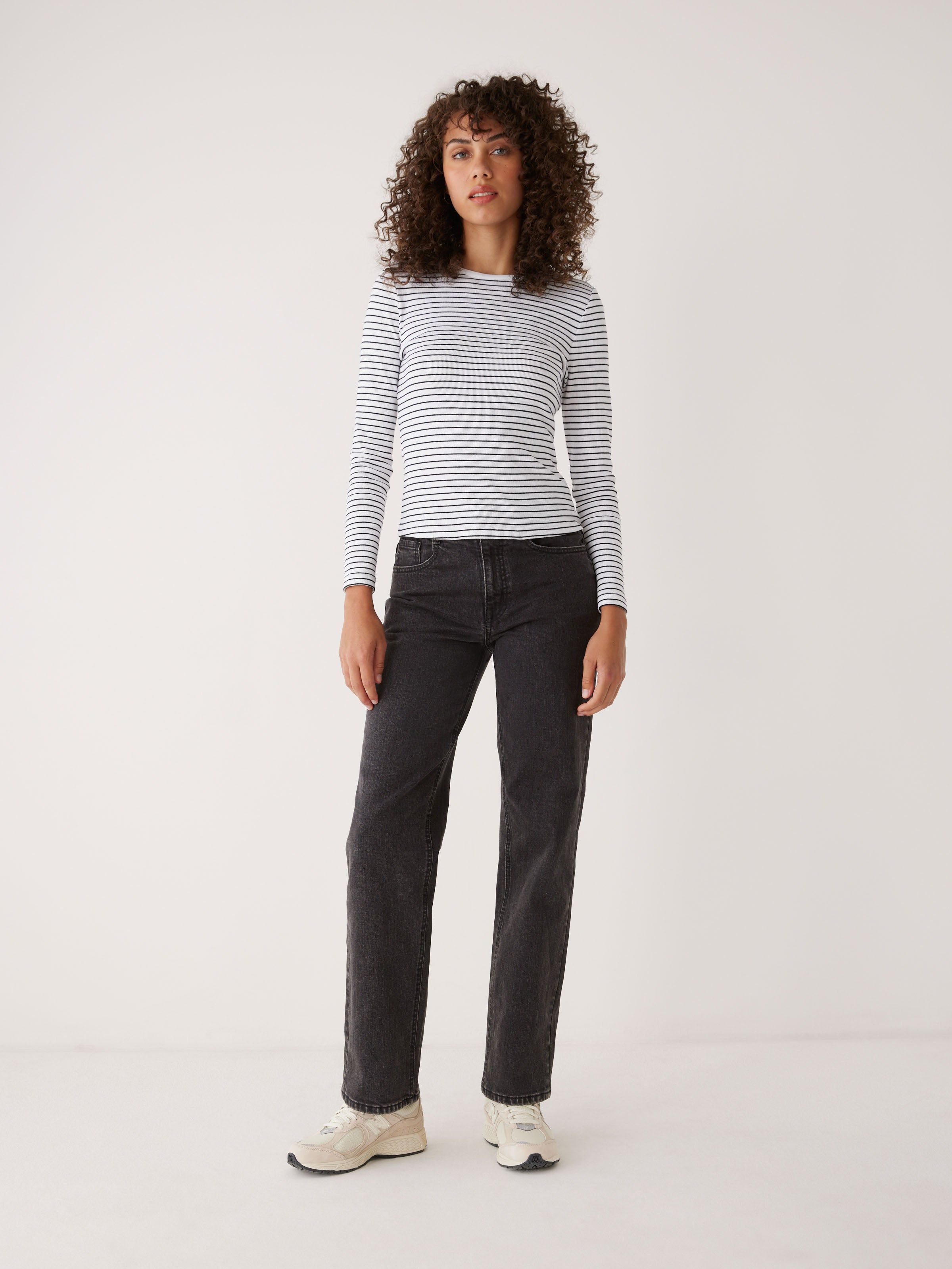The Striped Long Sleeve Ribbed Top in Black and White sold by Frank & Oak product image thumbnail 2