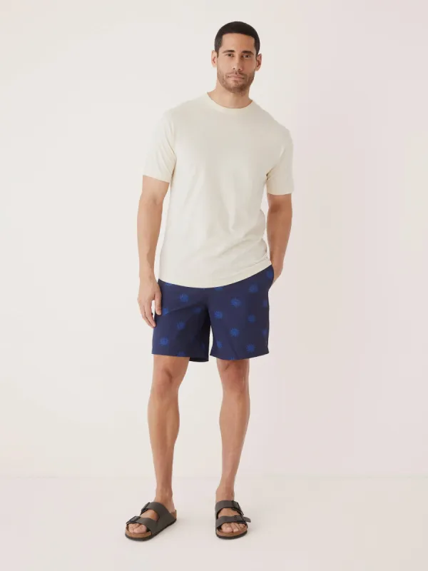 The 7in Printed Swim Short in Indigo made by Frank & Oak