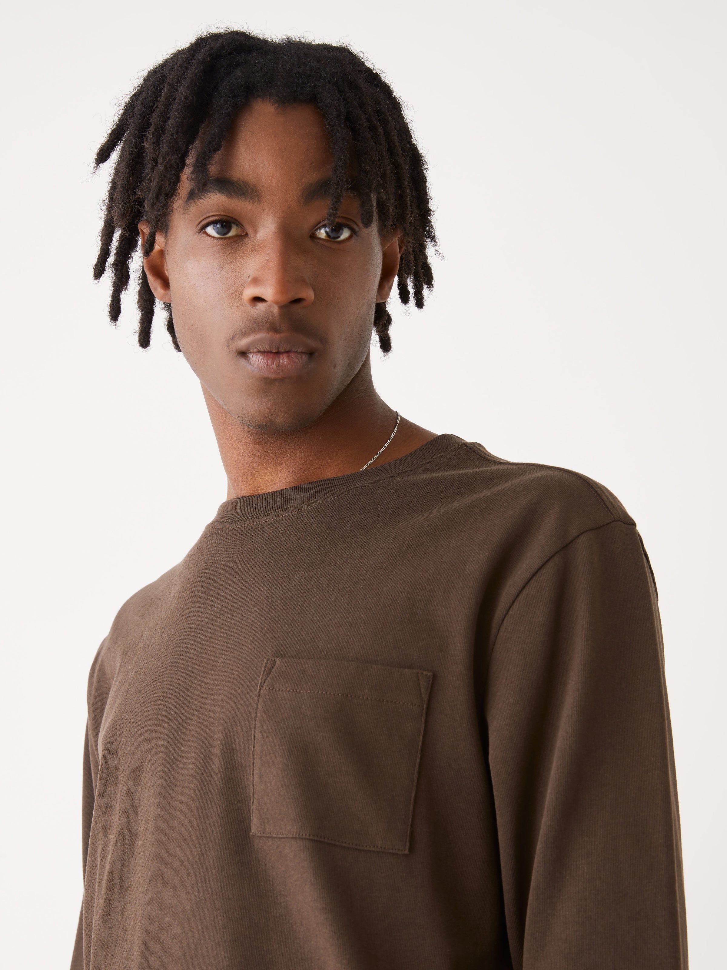 The Pocket Long Sleeve T-Shirt in Brown sold by Frank & Oak