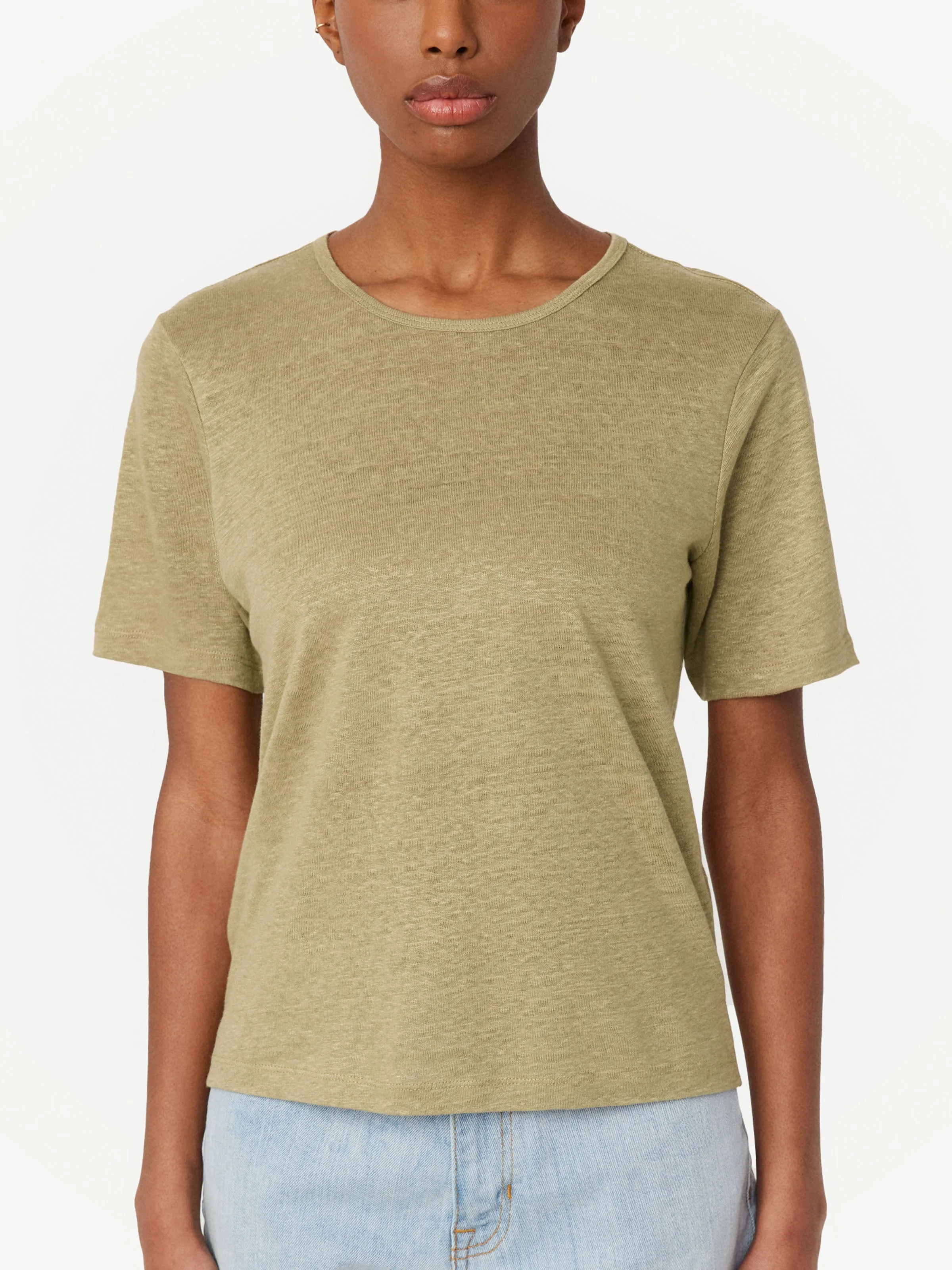 The Fluid Linen T-Shirt in Green Beige sold by Frank & Oak product image thumbnail 3
