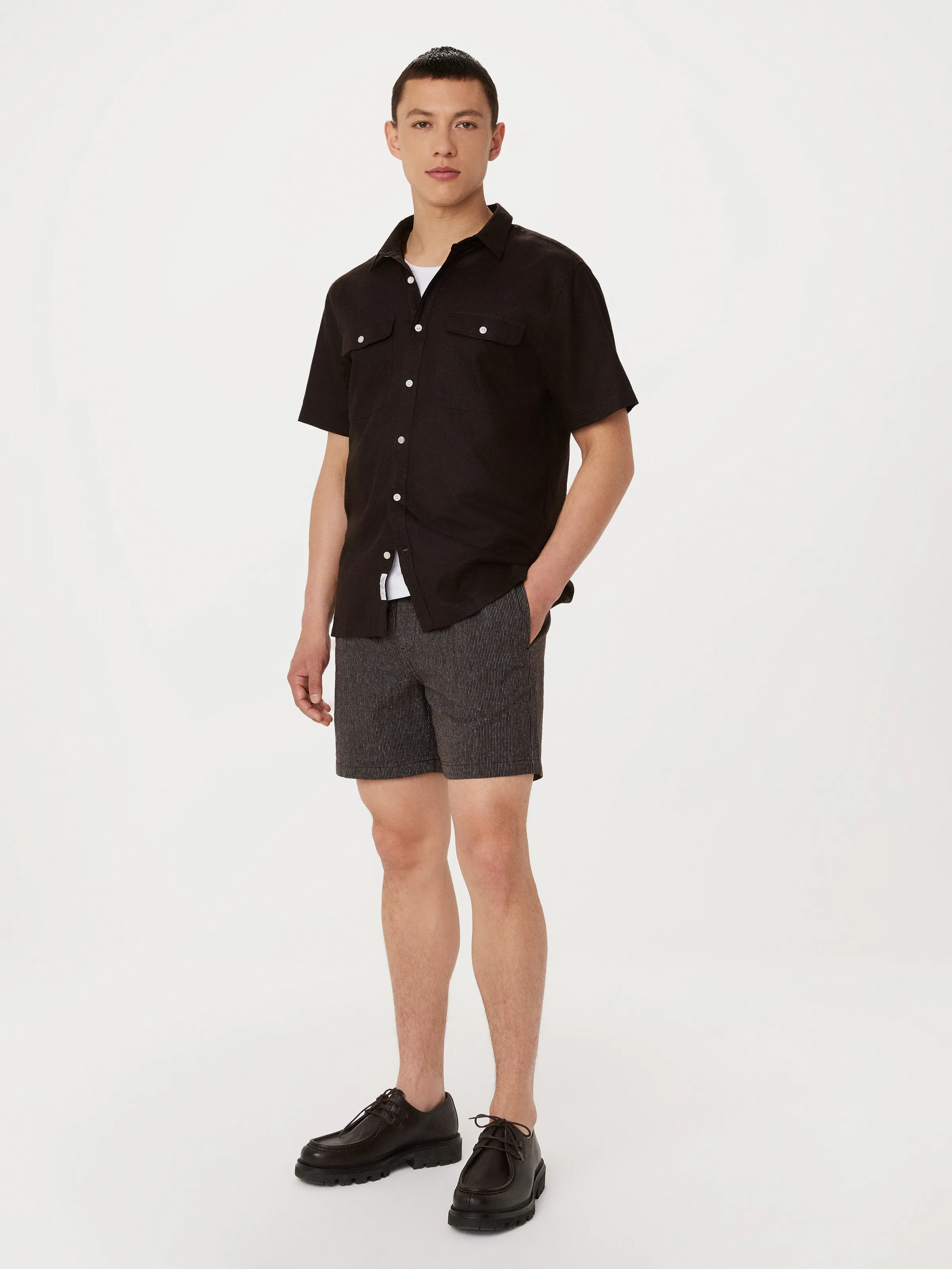 The Short Sleeve Hemp Shirt in Dark Chocolate sold by Frank & Oak