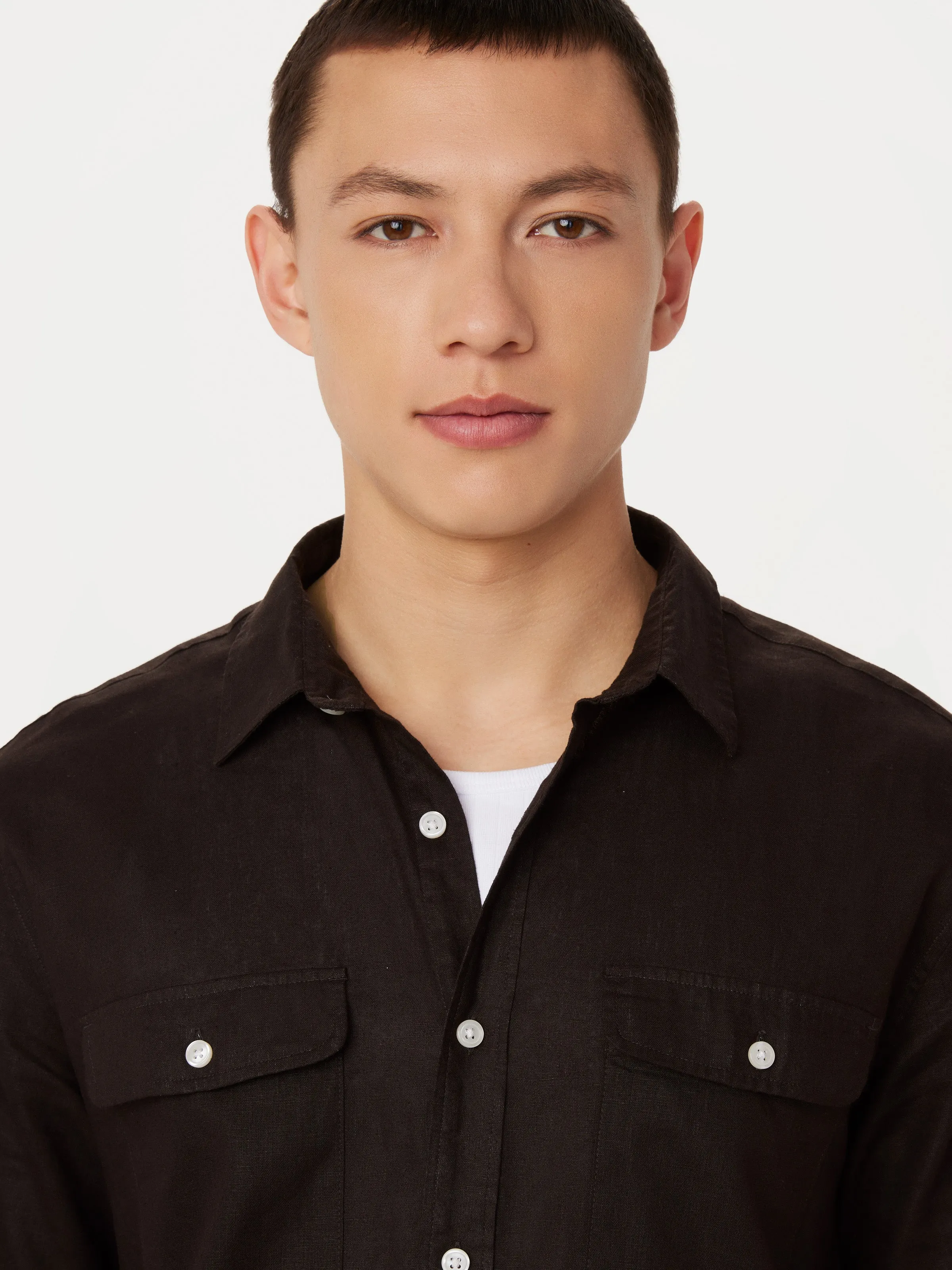 The Short Sleeve Hemp Shirt in Dark Chocolate sold by Frank & Oak product image thumbnail 2