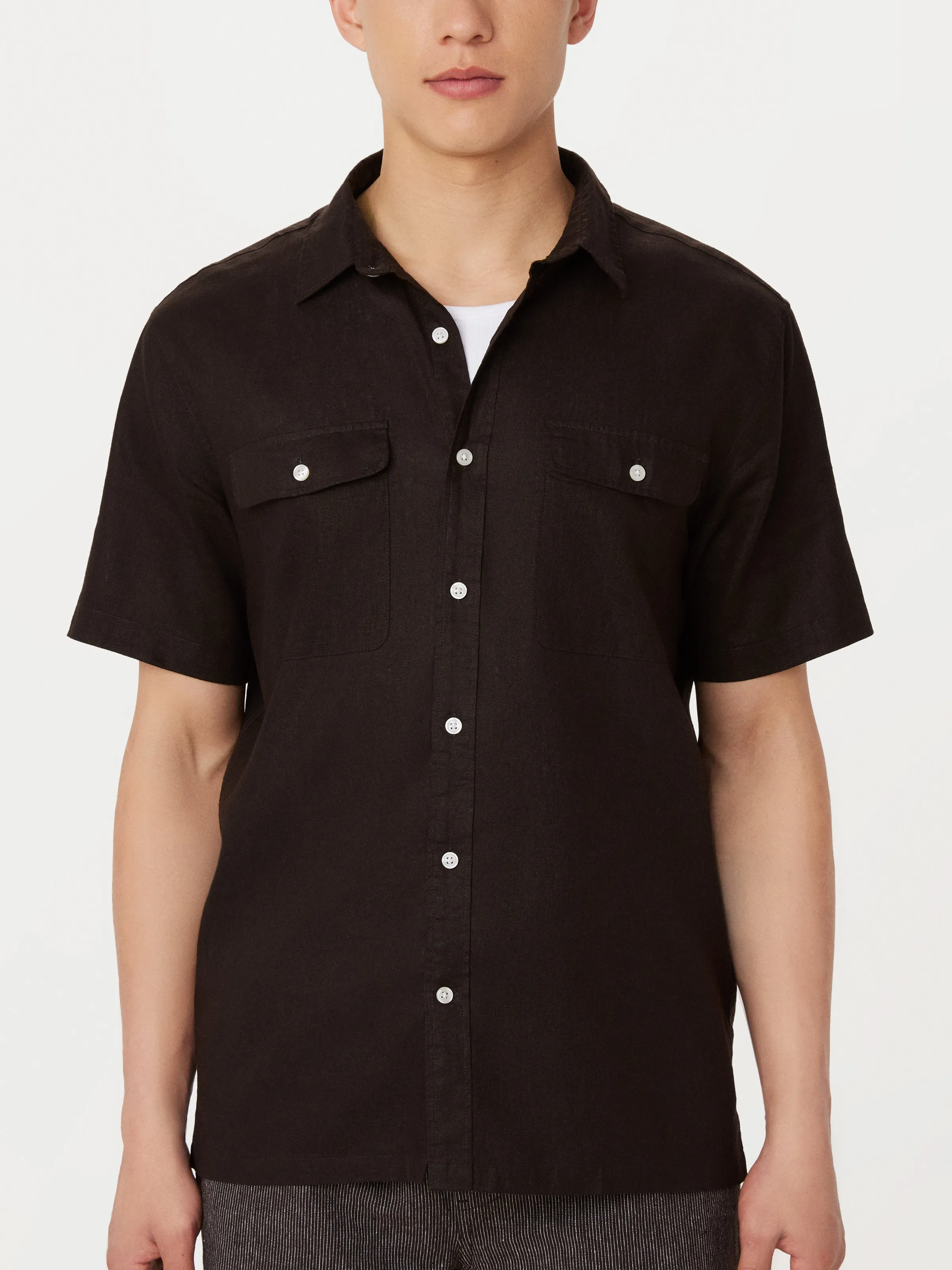 The Short Sleeve Hemp Shirt in Dark Chocolate sold by Frank & Oak product image thumbnail 3