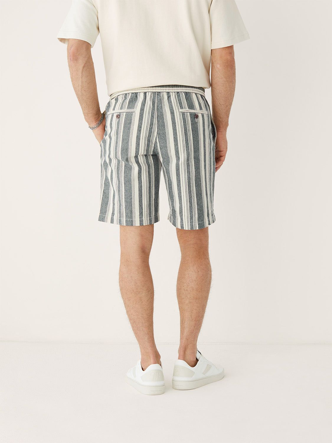 The Striped Linen Pull-On 9in Short in Smoked Green sold by Frank & Oak product image thumbnail 3