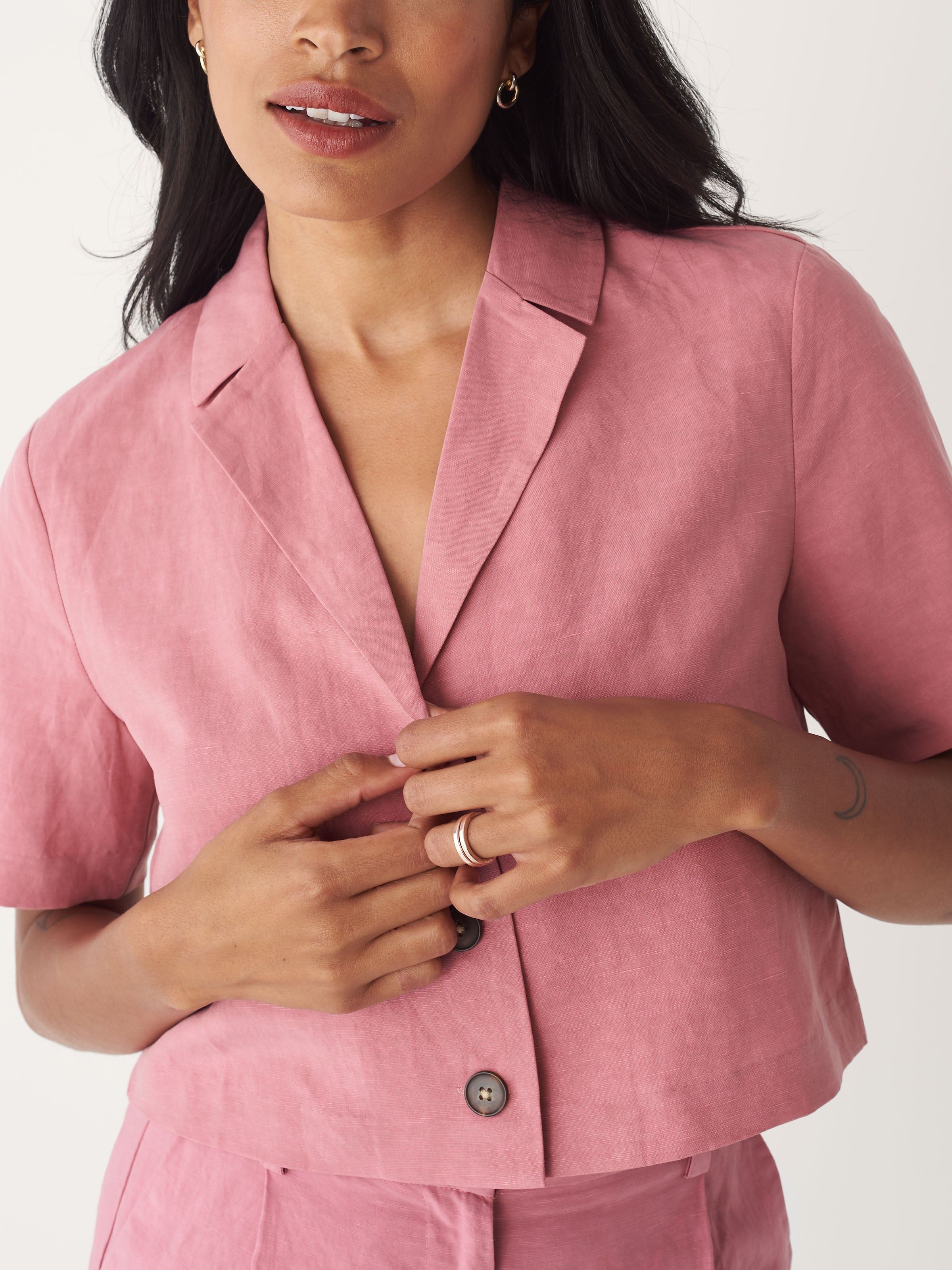 The Cropped Blazer in Faded Rose sold by Frank & Oak