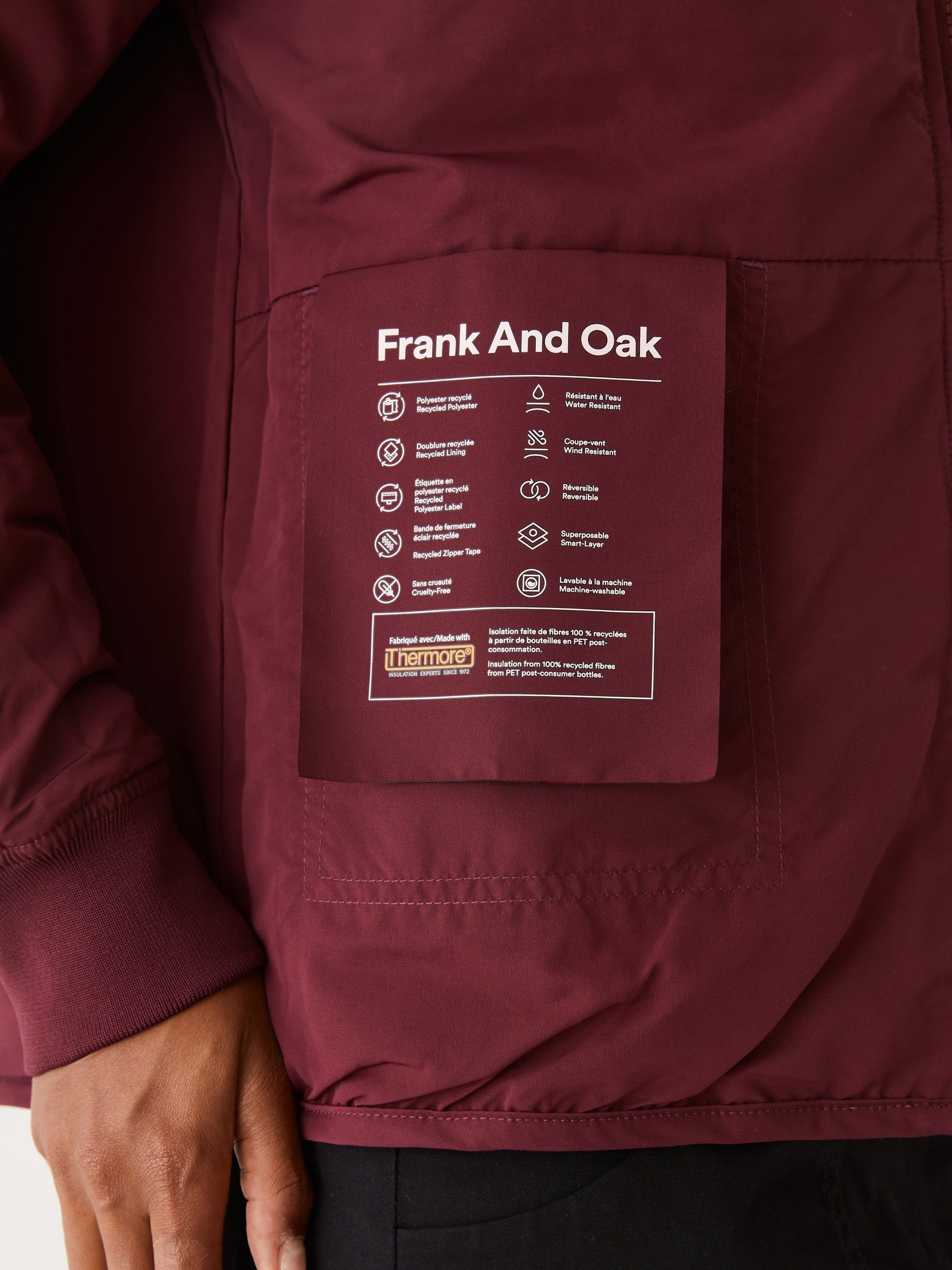 The Skyline Reversible Bomber in Dark Red sold by Frank & Oak product image thumbnail 5
