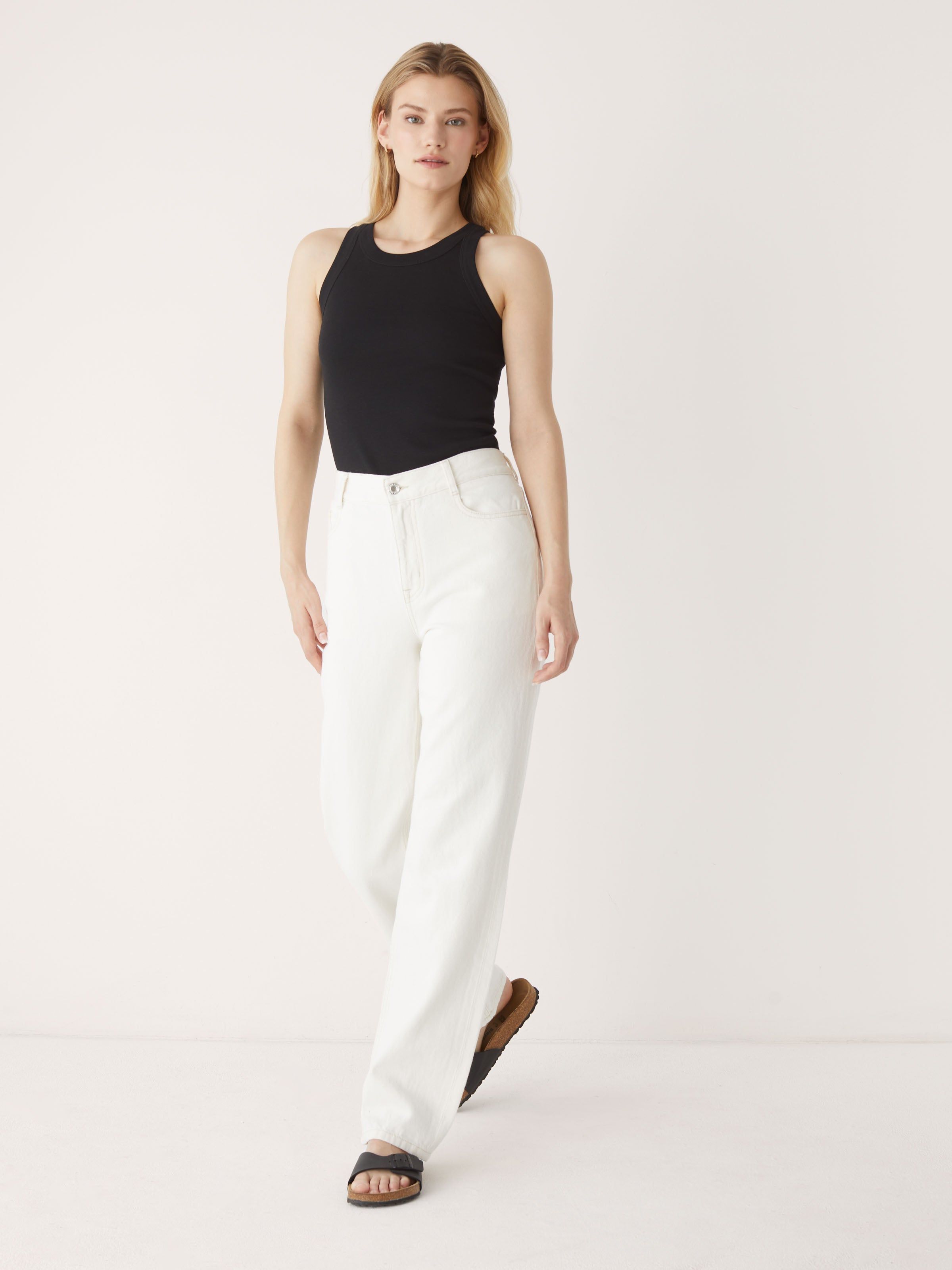 The Marianne High Rise Relaxed Straight Jean in Off White sold by Frank & Oak