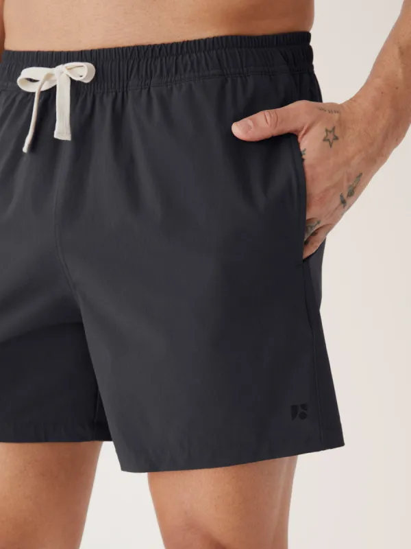 The 5in Swim Short in Dark Grey sold by Frank & Oak
