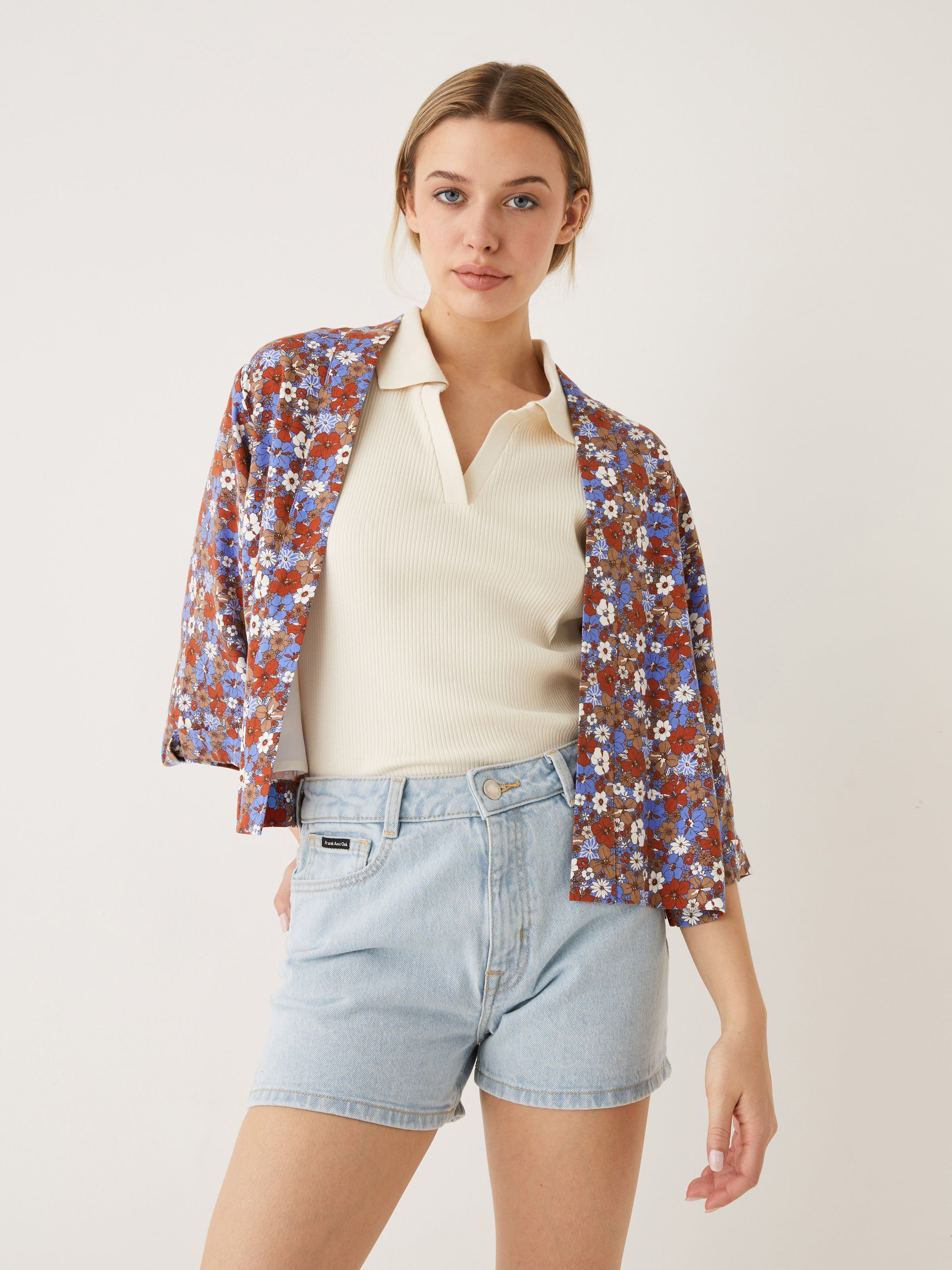 The Cropped Floral Overpiece in Dazzling Blue sold by Frank & Oak product image thumbnail 3